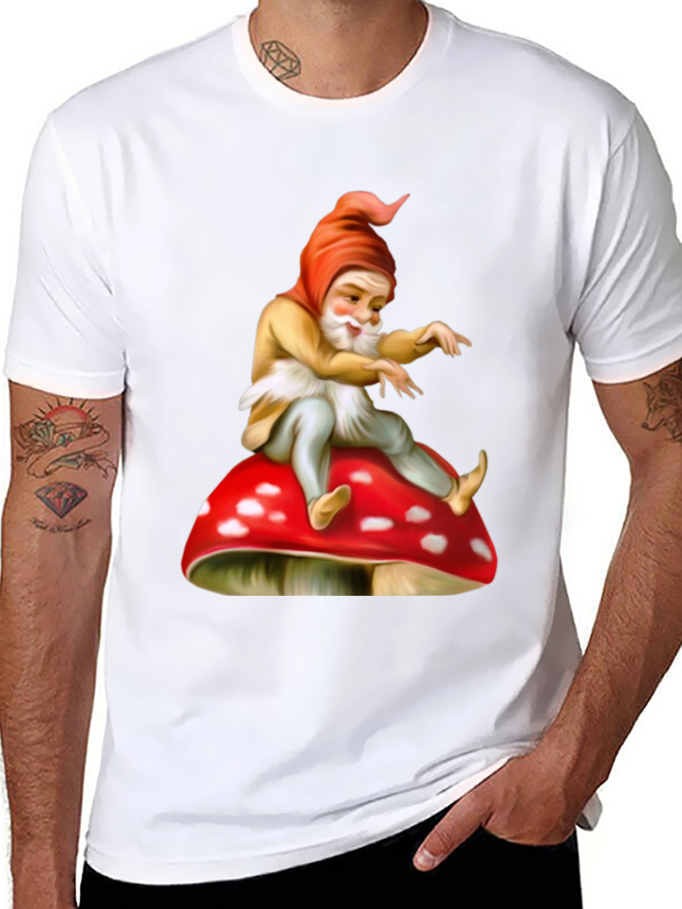 Gnome on Mushroom Graphic Tee - Whimsical Design