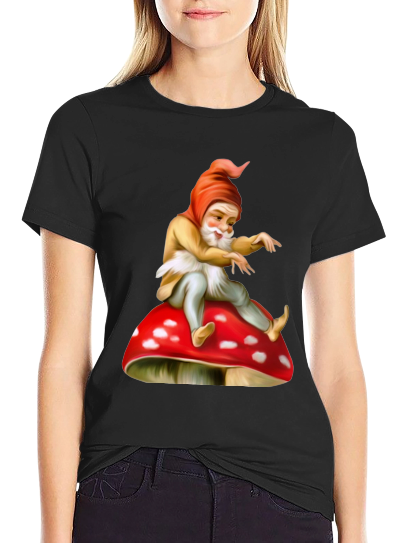 Gnome on Mushroom Graphic Tee - Whimsical Design