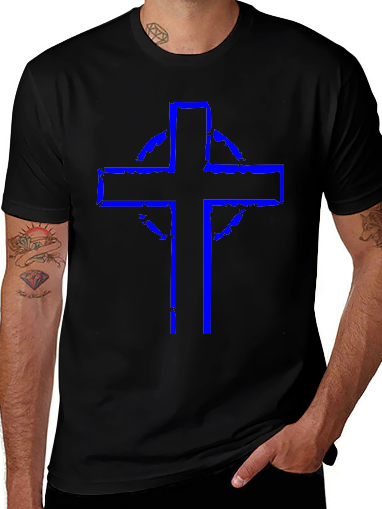 Distressed Celtic Cross Graphic Tee - Black