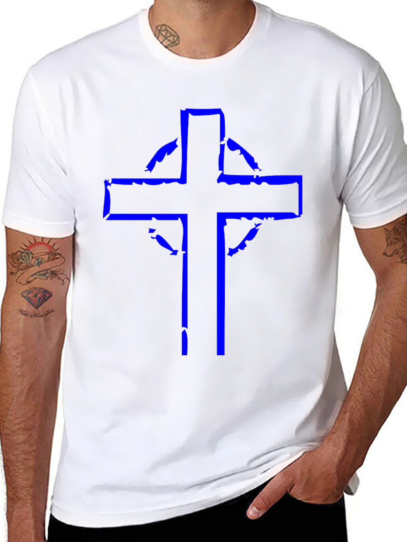 Distressed Celtic Cross Graphic Tee - Black