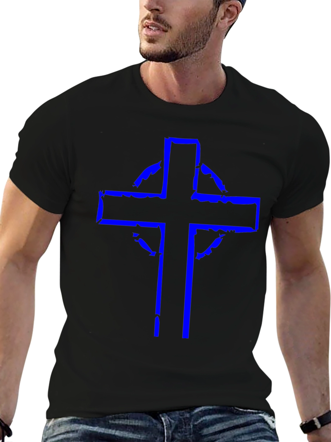 Distressed Celtic Cross Graphic Tee - Black