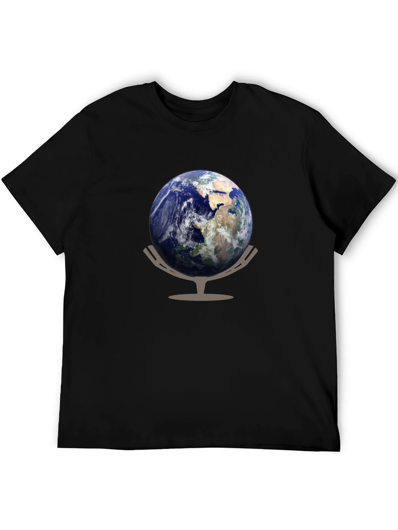 Earth Globe Graphic Tee - Black Cotton Casual T-Shirt