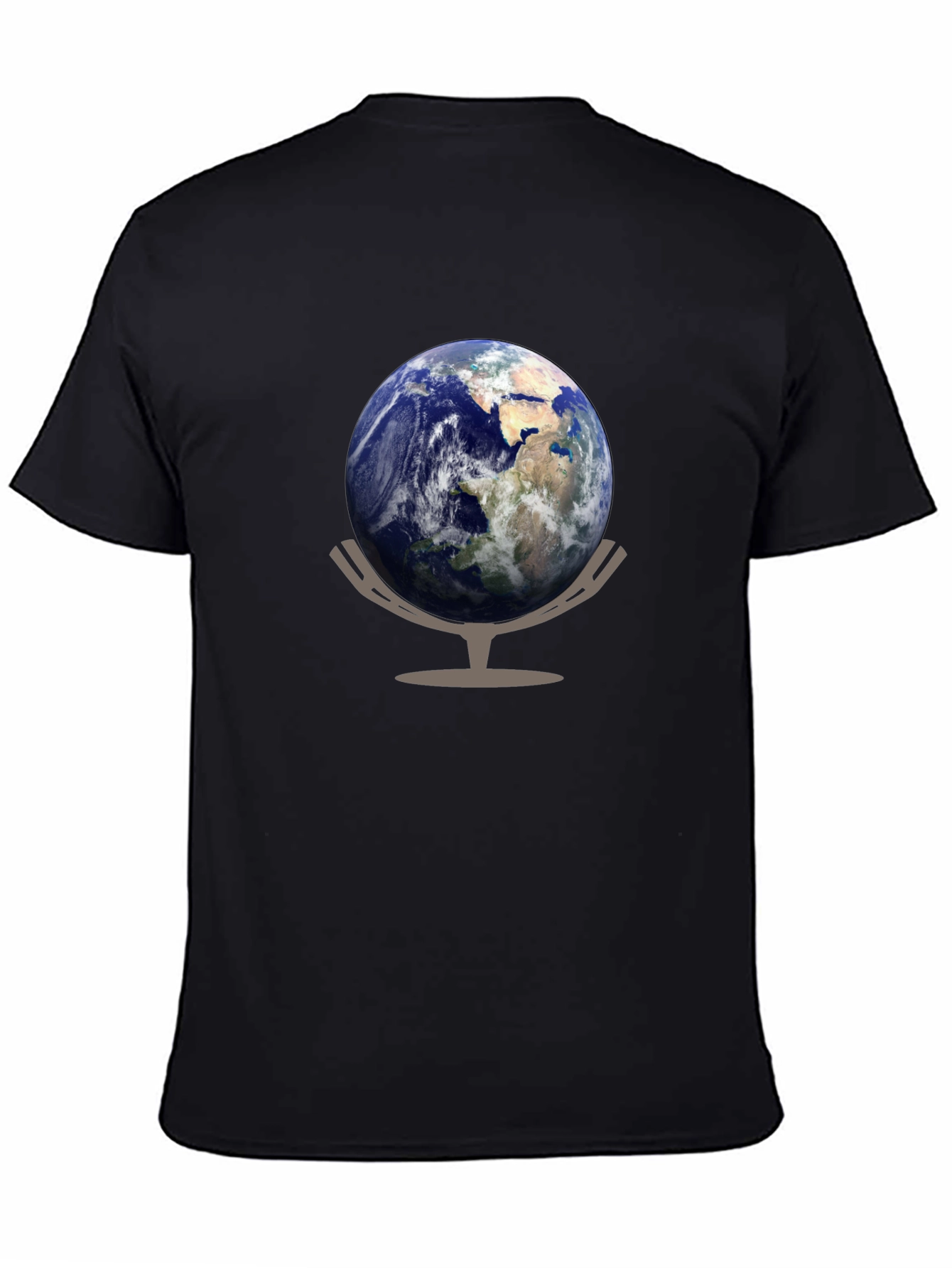 Earth Globe Graphic Tee - Black Cotton Casual T-Shirt