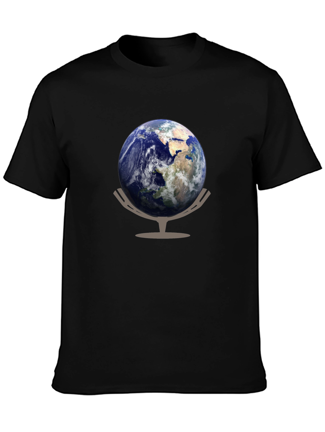 Earth Globe Graphic Tee - Black Cotton Casual T-Shirt
