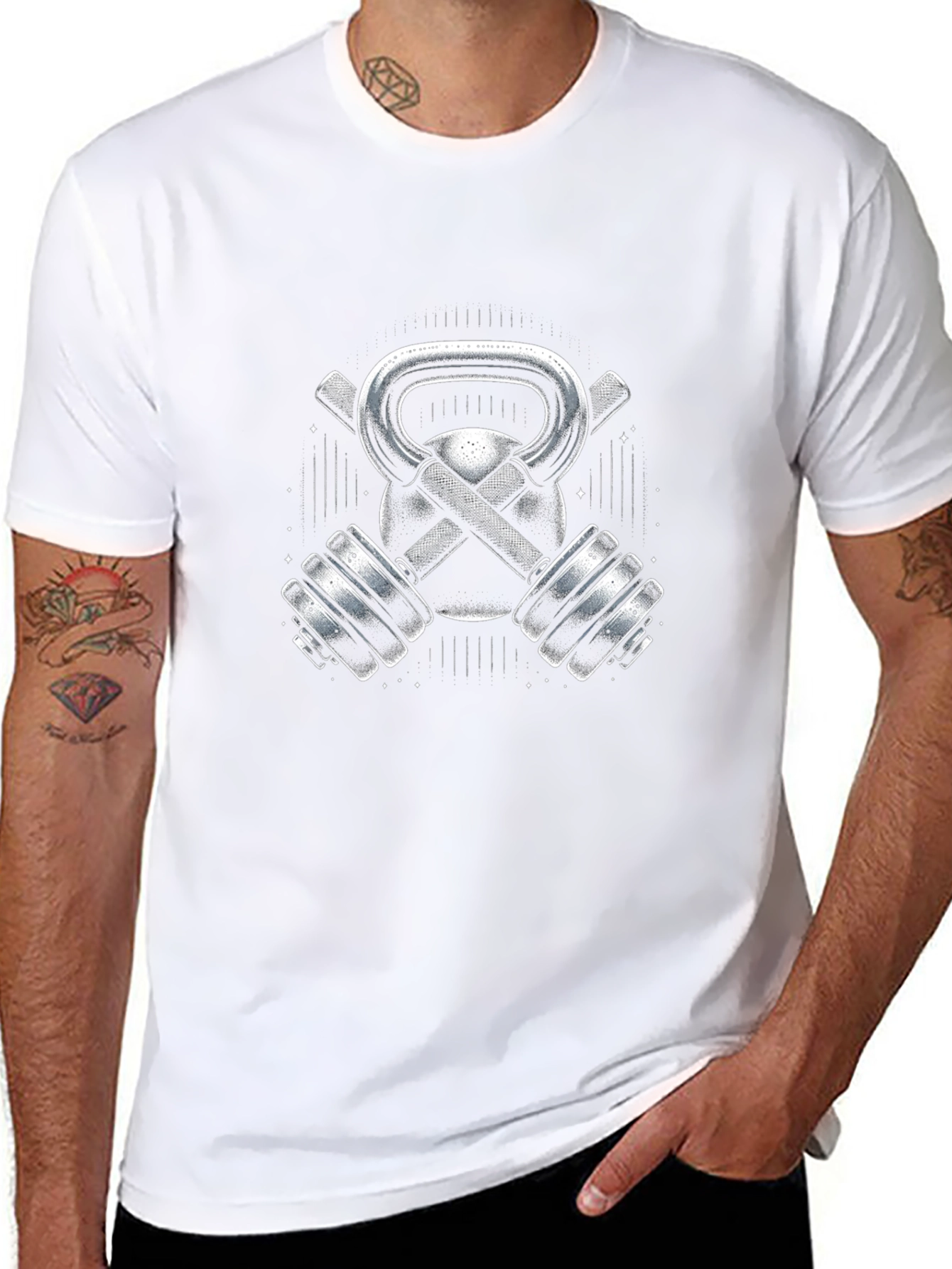 Fitness Gym Kettlebell & Dumbbell Graphic T-Shirt