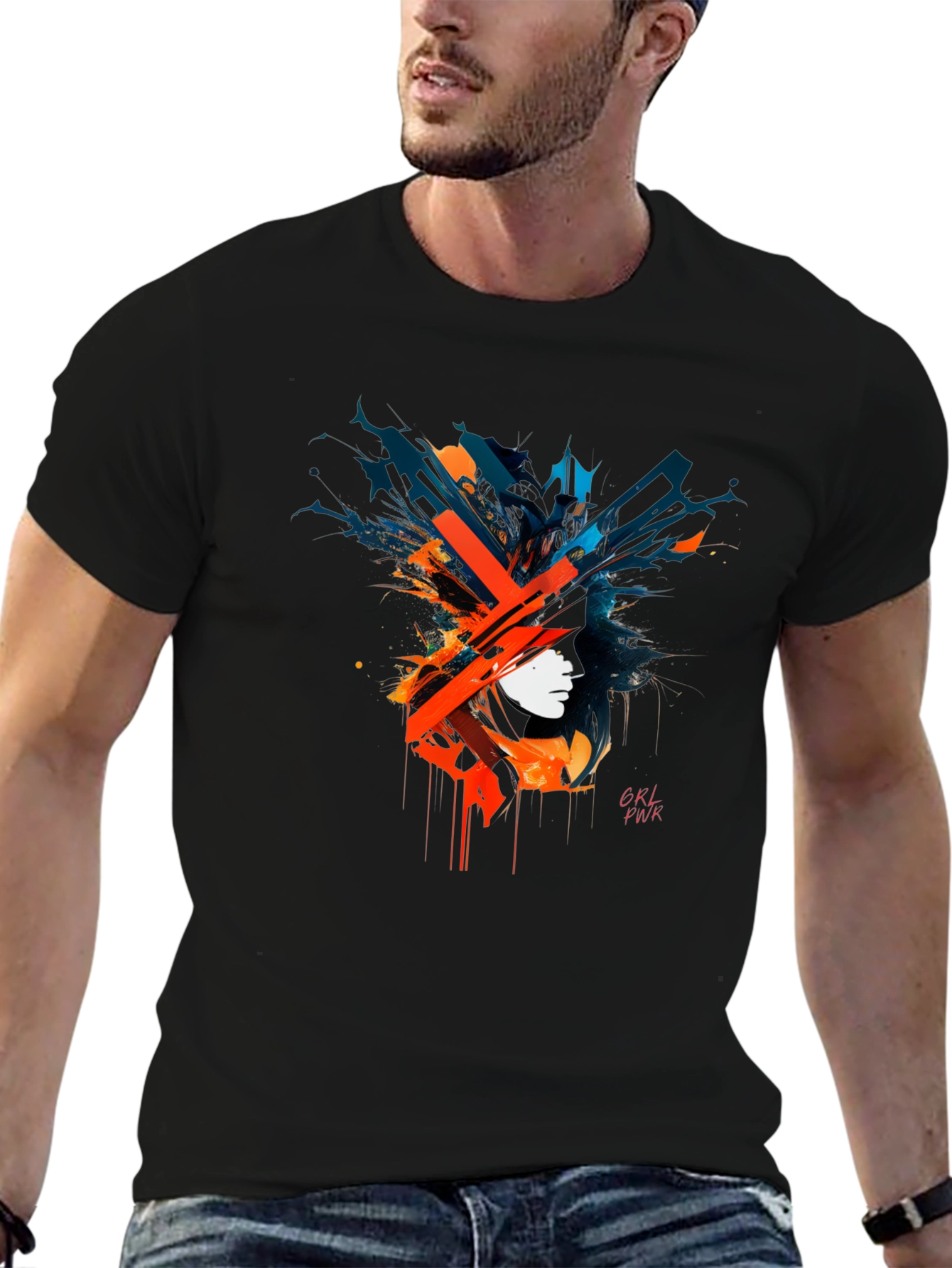 Abstract GRL PWR Graphic Black T-Shirt