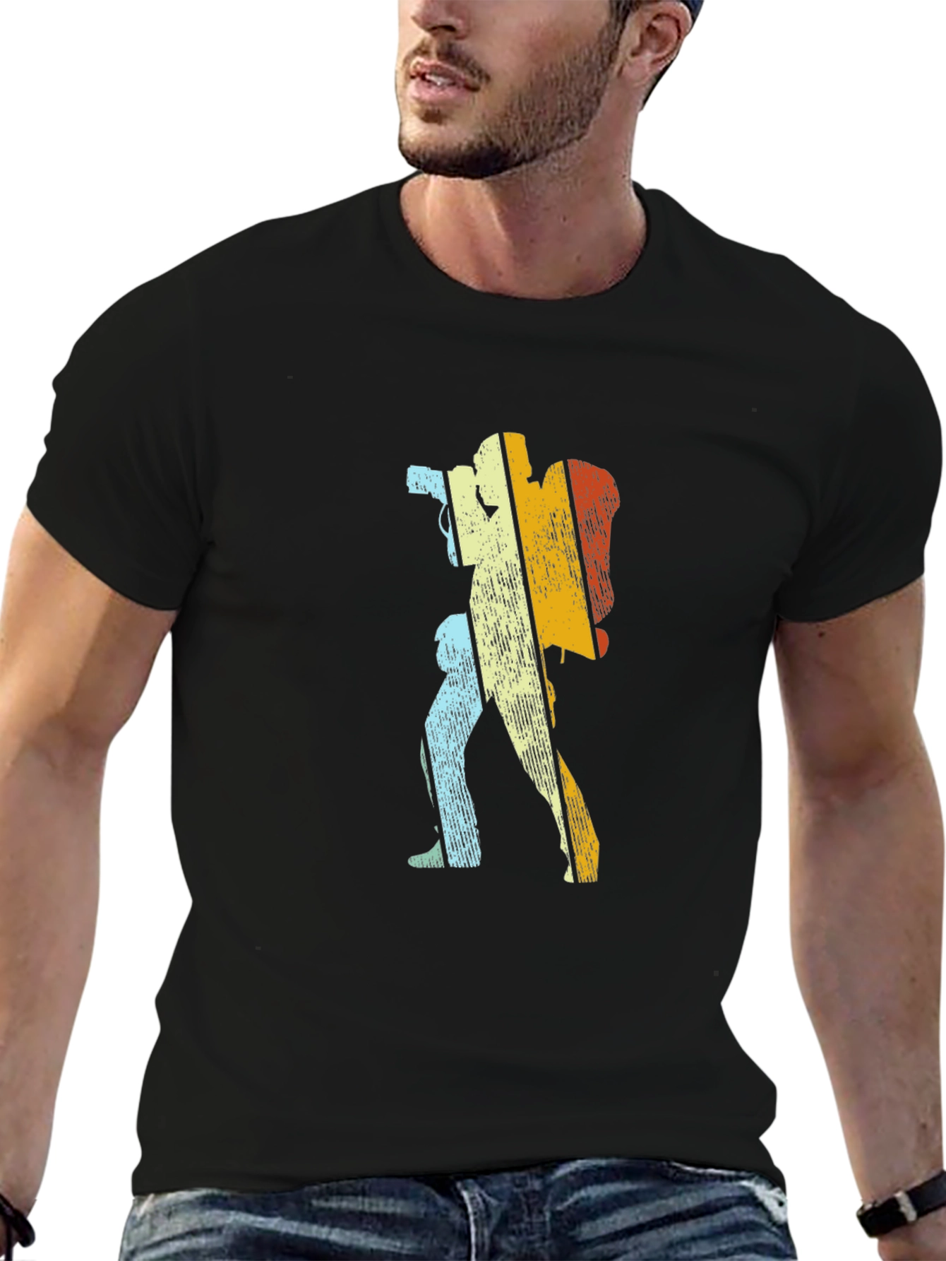 Retro Photographer Hiking T-Shirt - Black