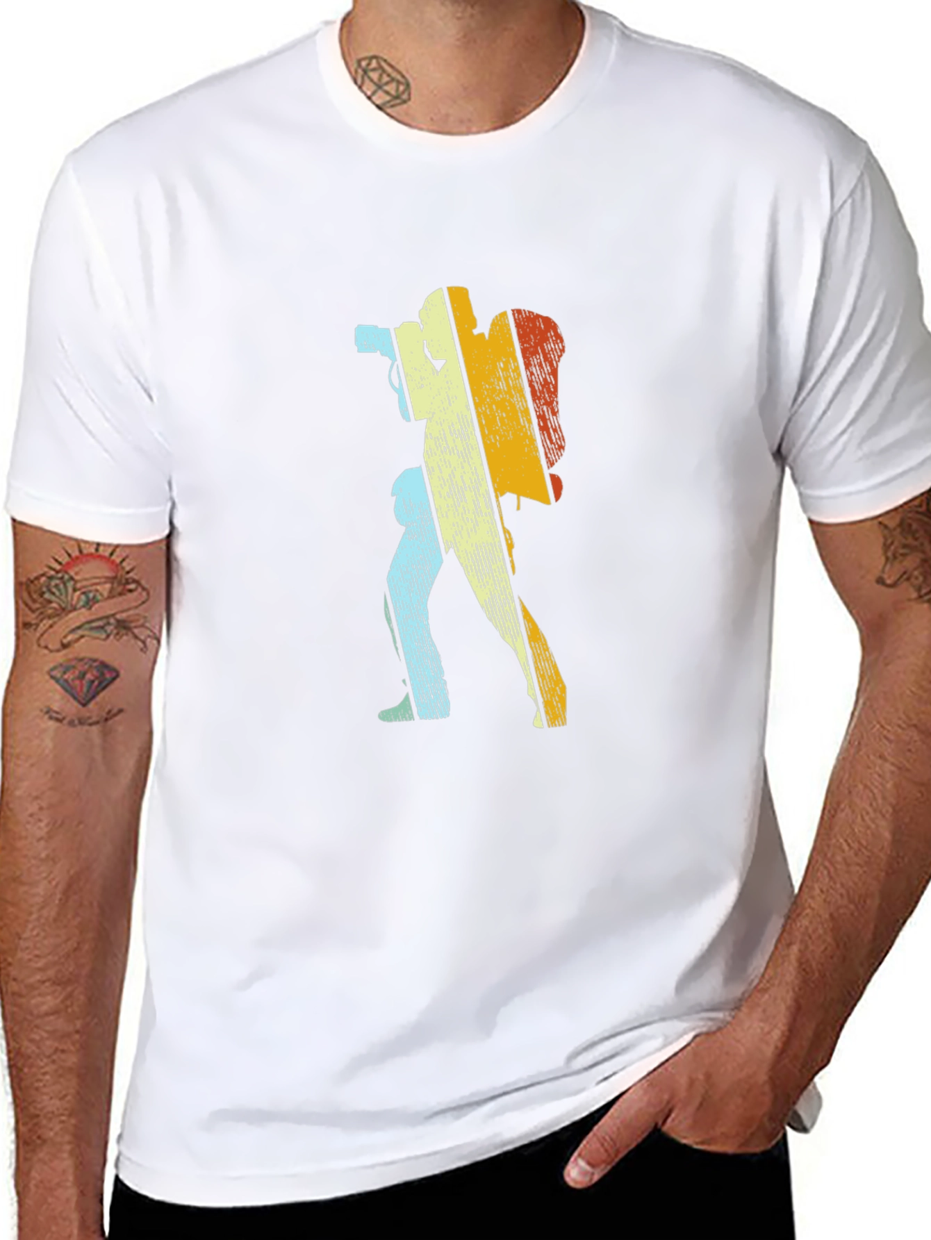 Retro Photographer Hiking T-Shirt - Black