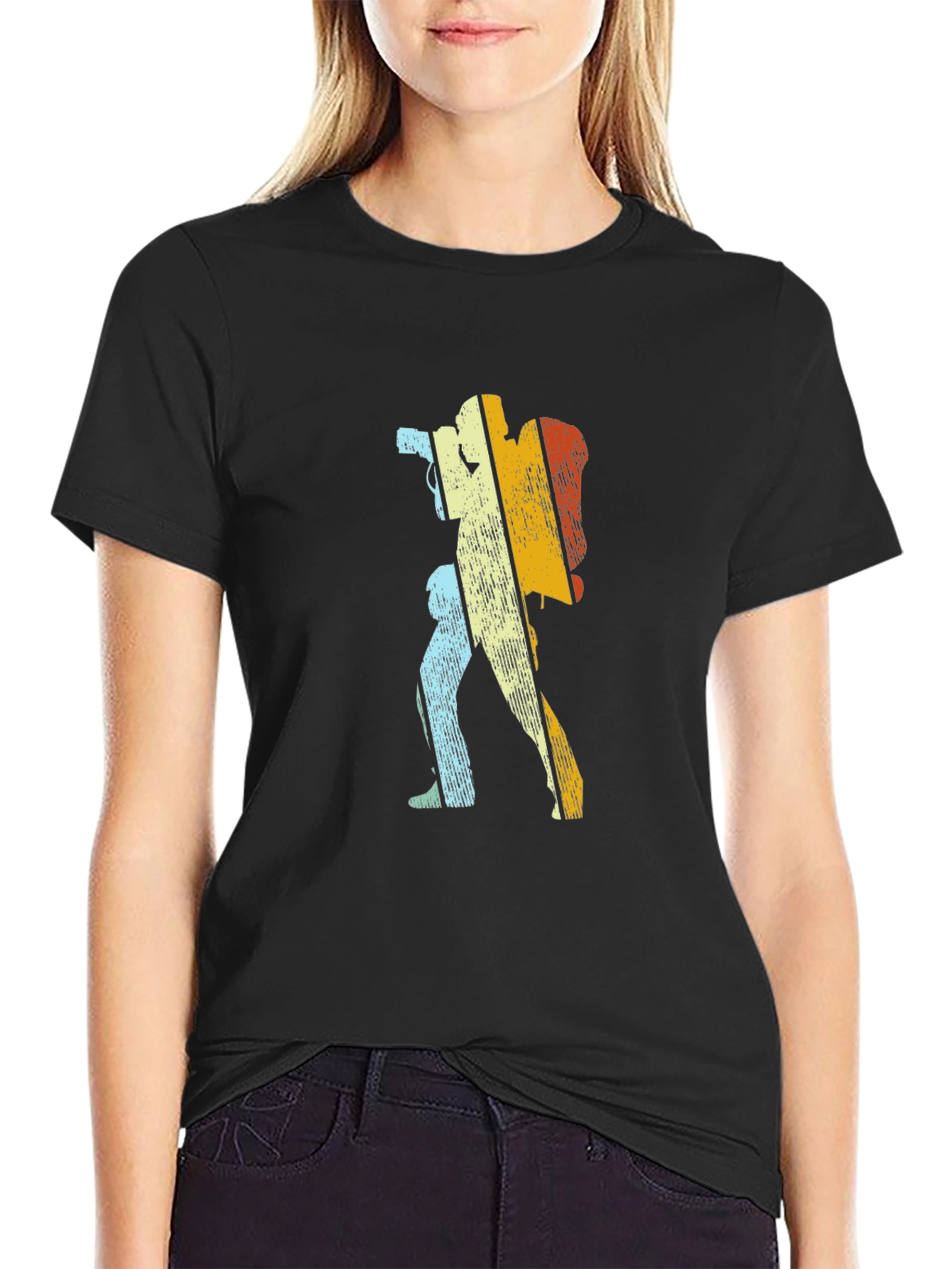 Retro Photographer Hiking T-Shirt - Black