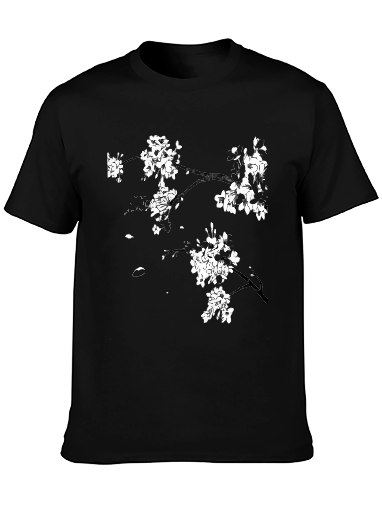 Black T-Shirt with Cherry Blossom Design