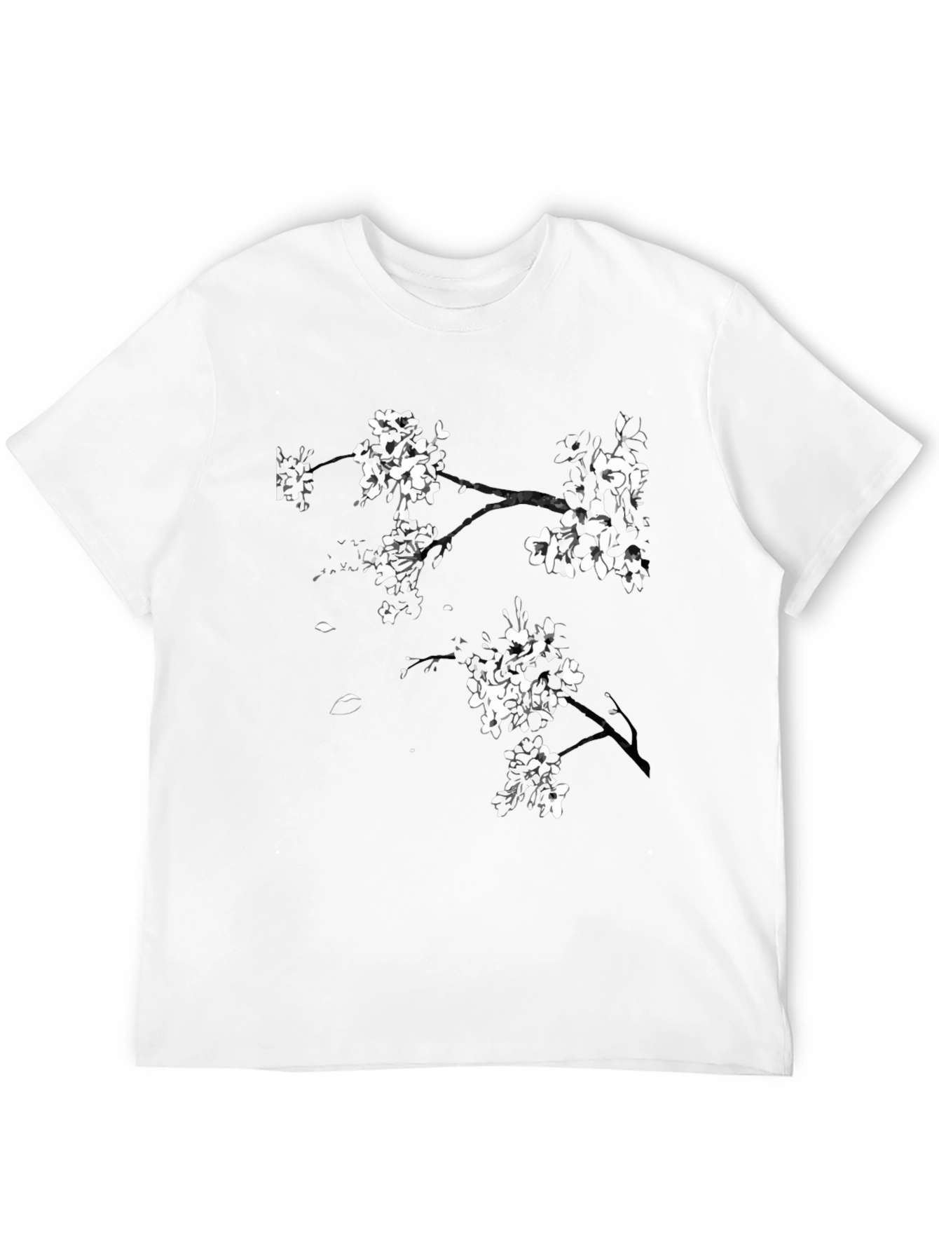 Black T-Shirt with Cherry Blossom Design