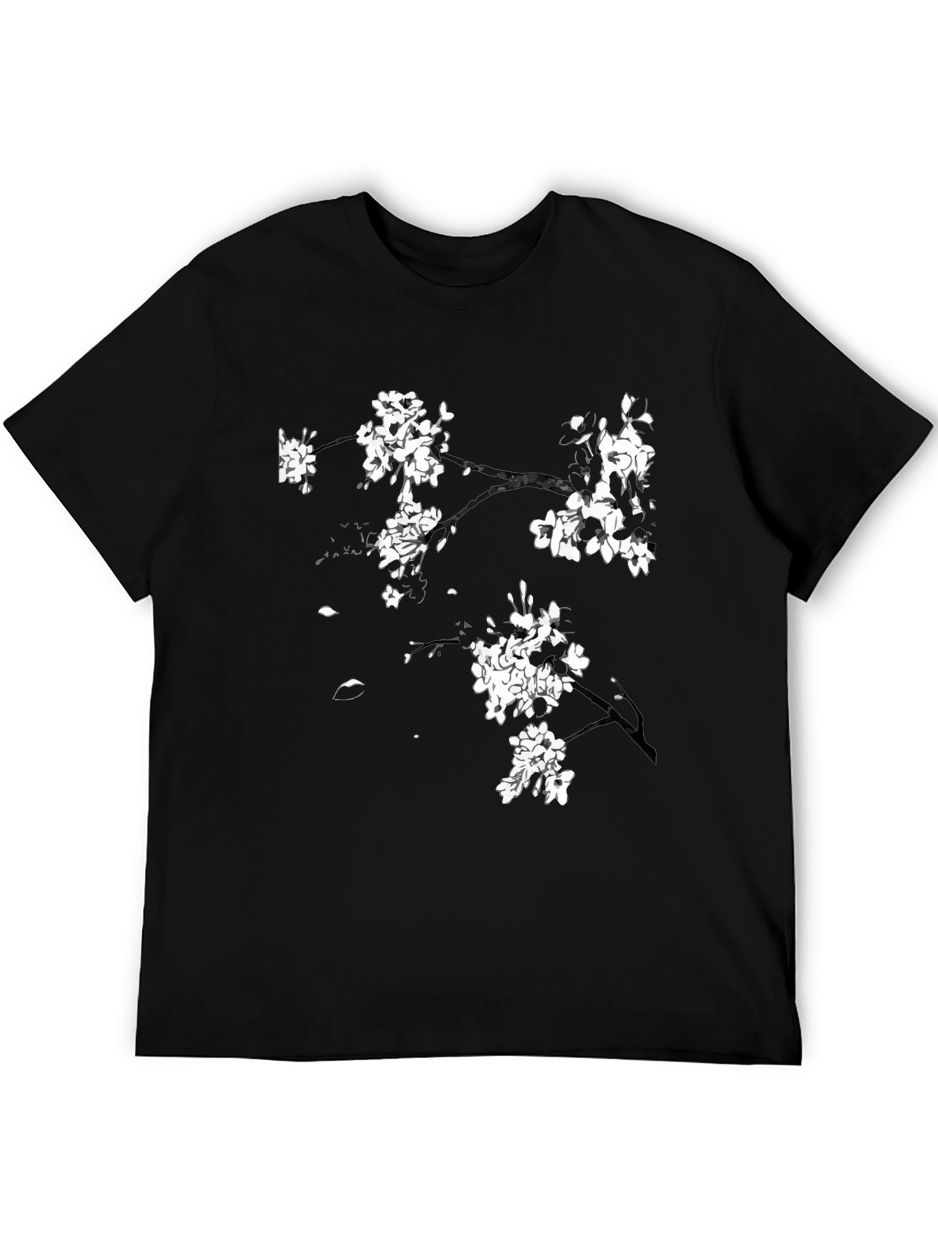 Black T-Shirt with Cherry Blossom Design