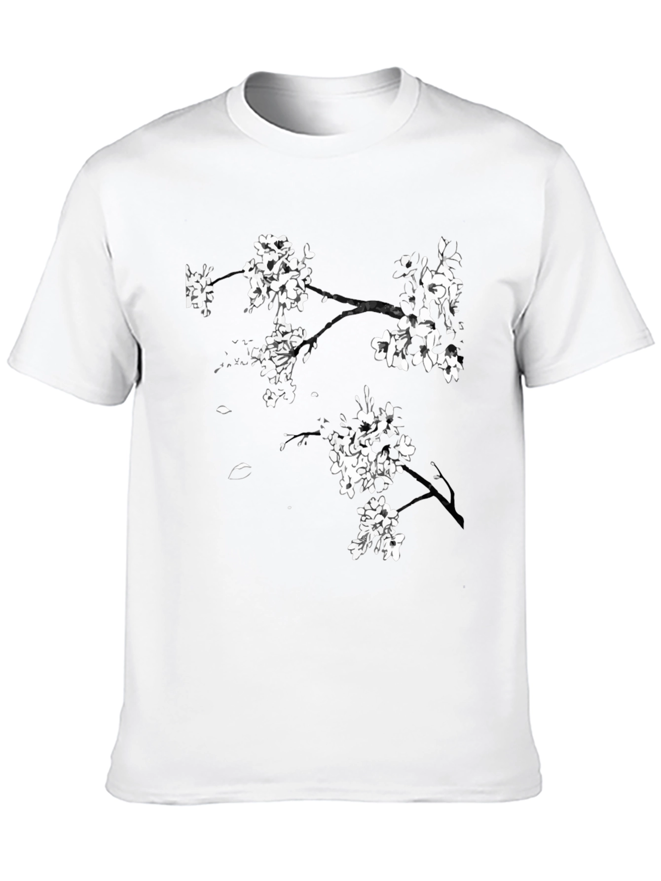 Black T-Shirt with Cherry Blossom Design