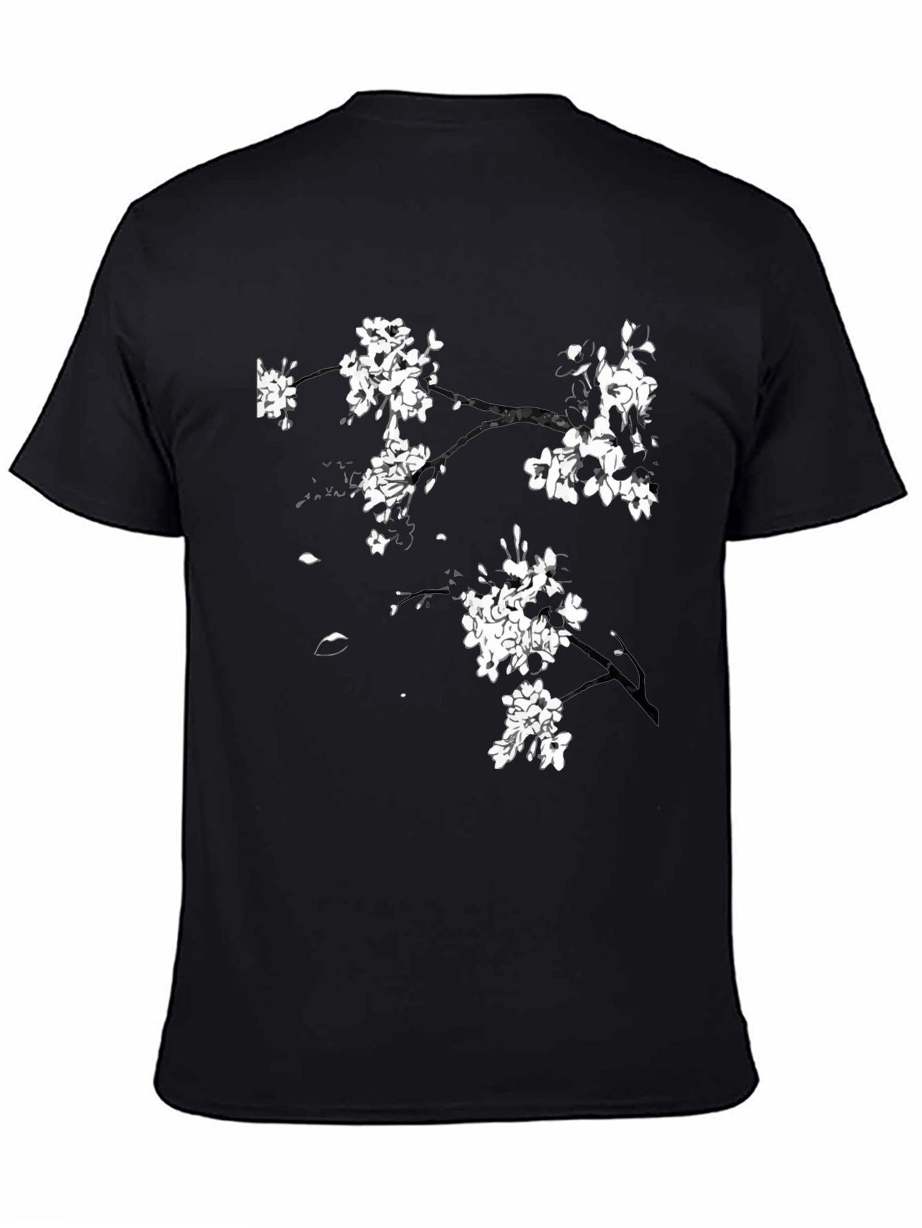Black T-Shirt with Cherry Blossom Design