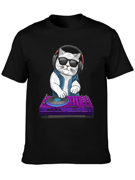 DJ Cat Graphic Tee - Cool Cat on the Decks!
