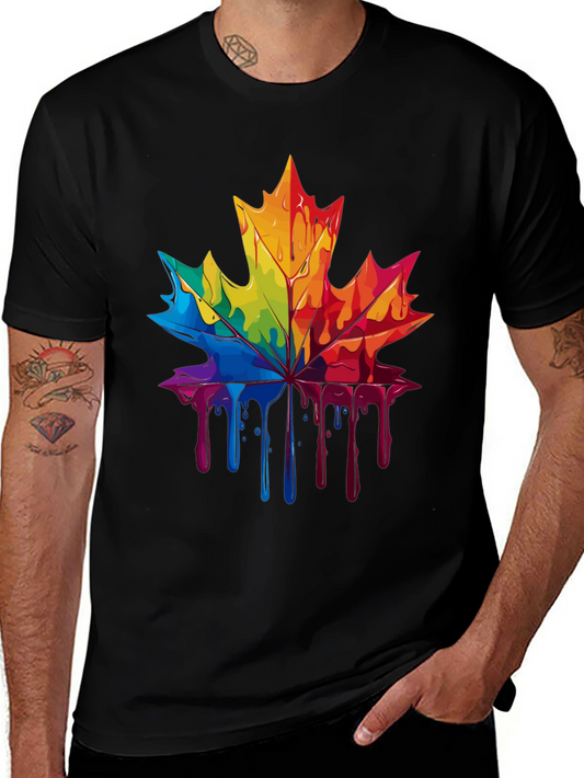 Rainbow Maple Leaf Drip Graphic Tee - Unique Design