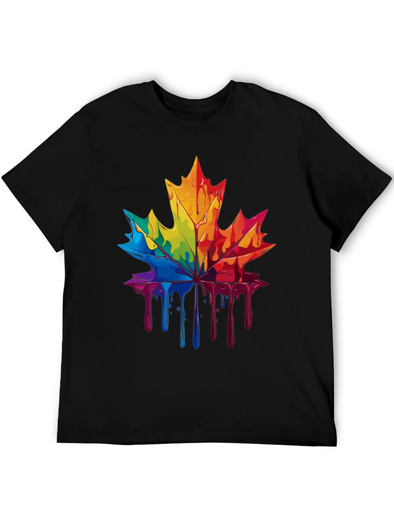 Rainbow Maple Leaf Drip Graphic Tee - Unique Design