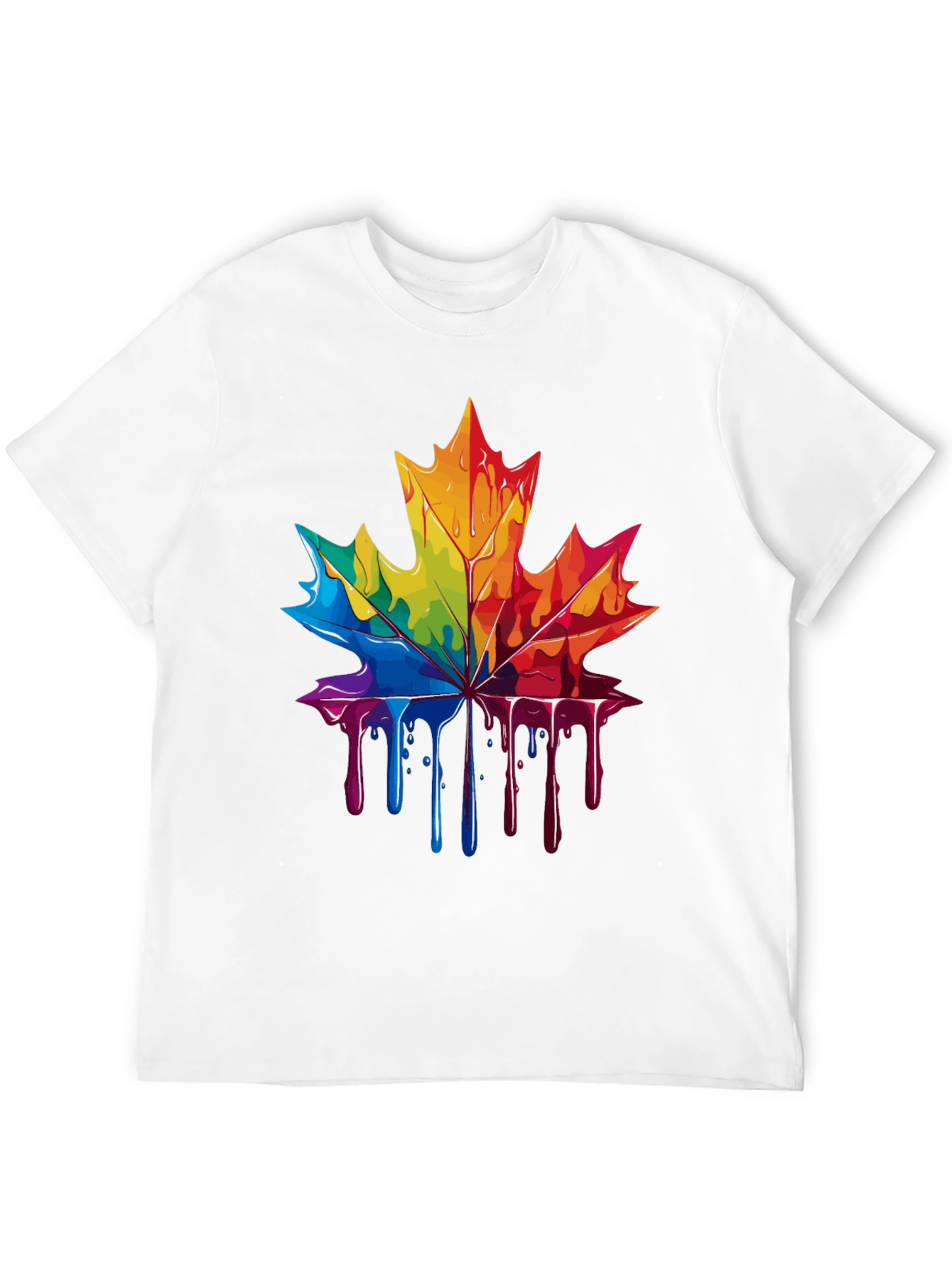 Rainbow Maple Leaf Drip Graphic Tee - Unique Design