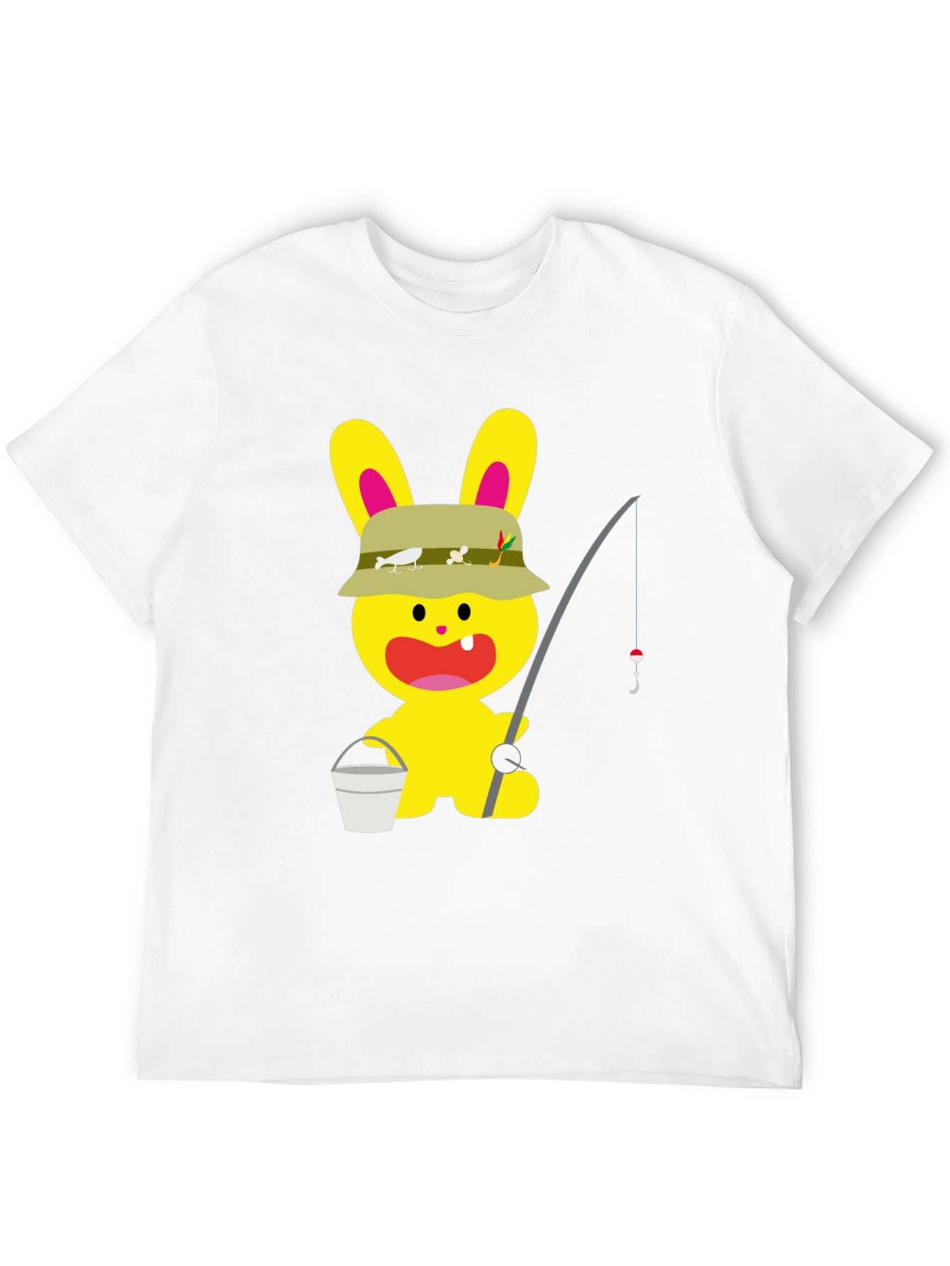 Cartoon Bunny Fisherman Black T-Shirt