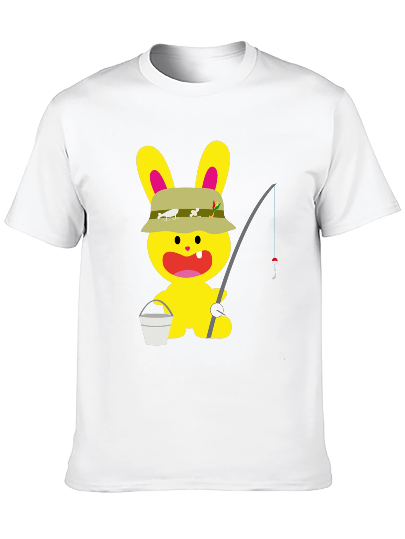 Cartoon Bunny Fisherman Black T-Shirt