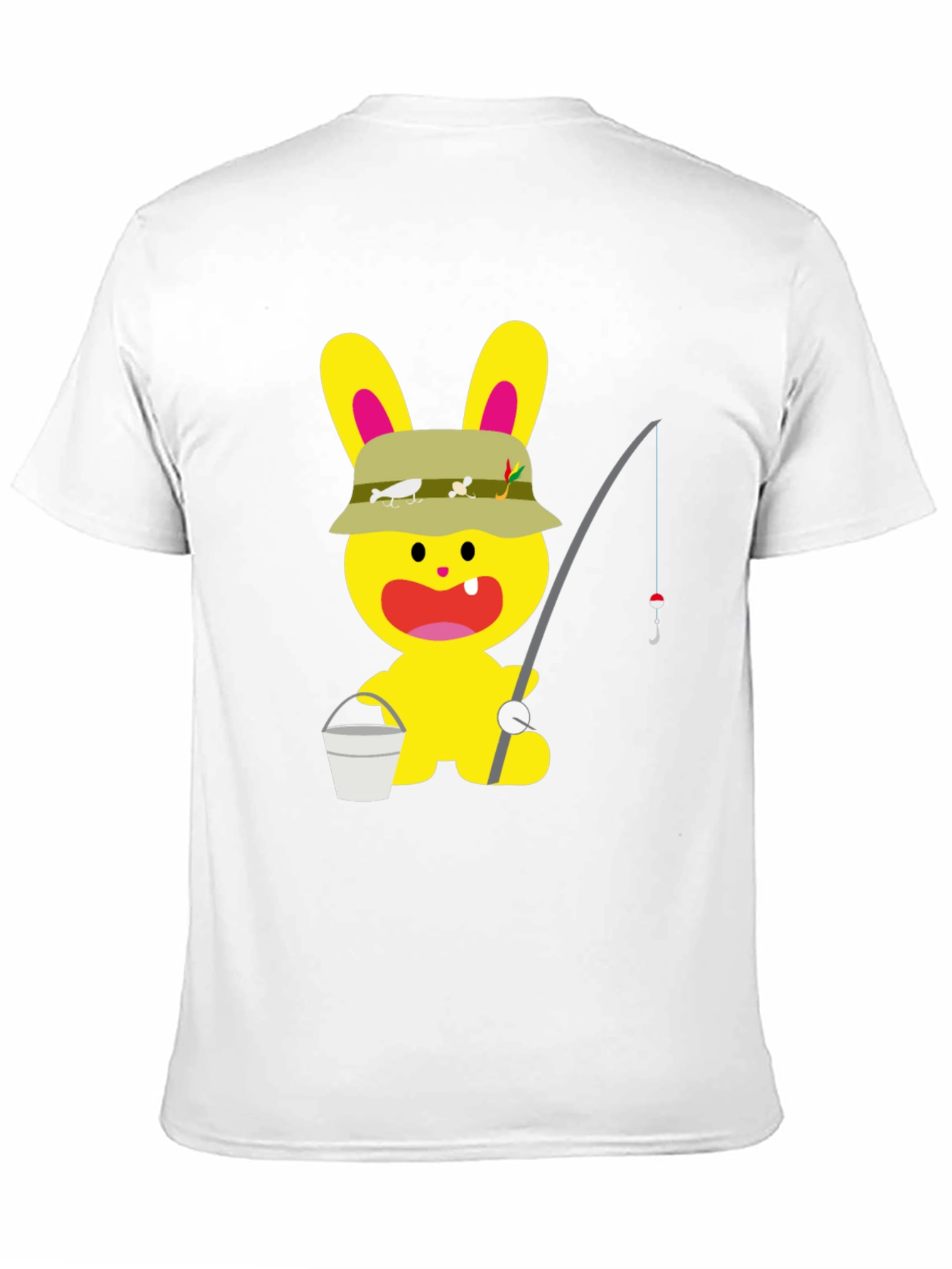 Cartoon Bunny Fisherman Black T-Shirt