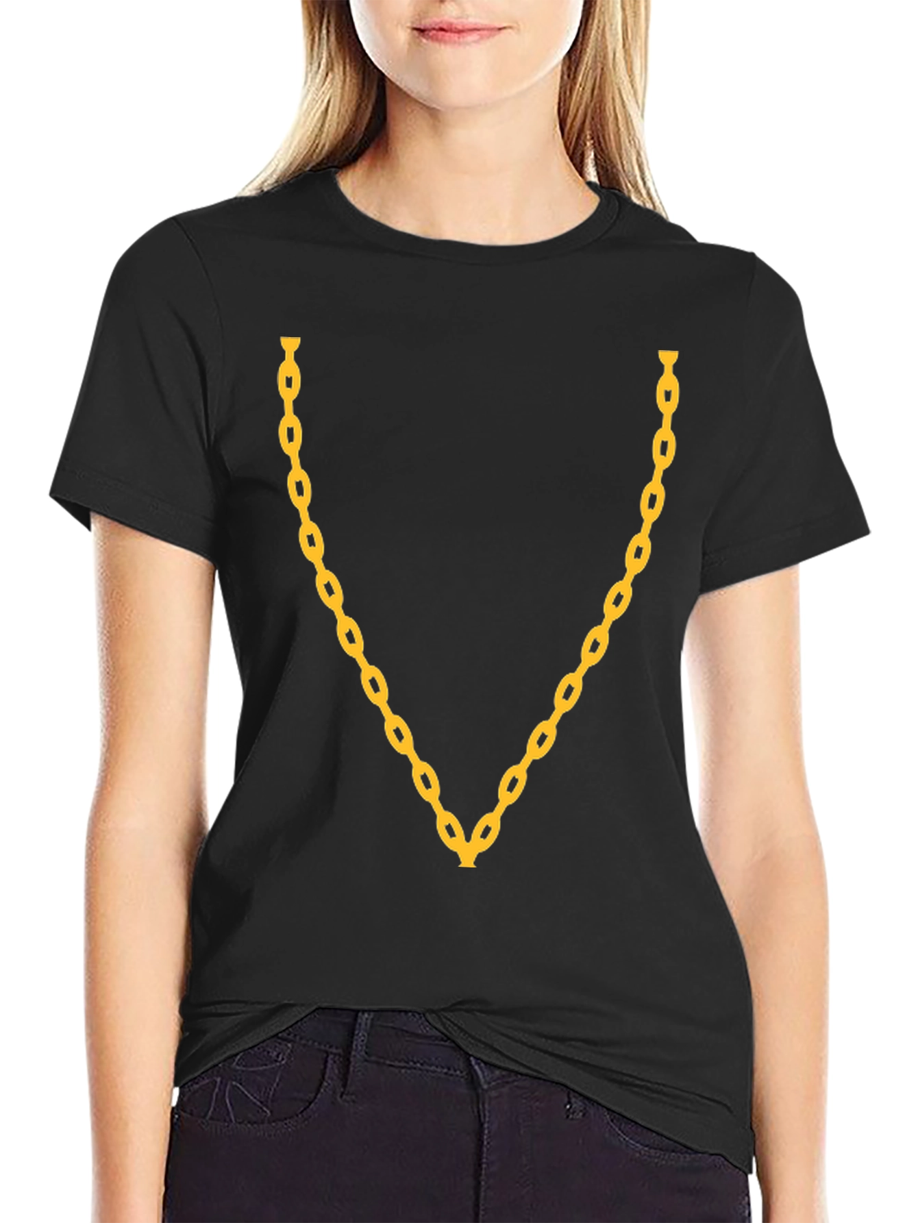 Gold Chain Graphic Black T-Shirt