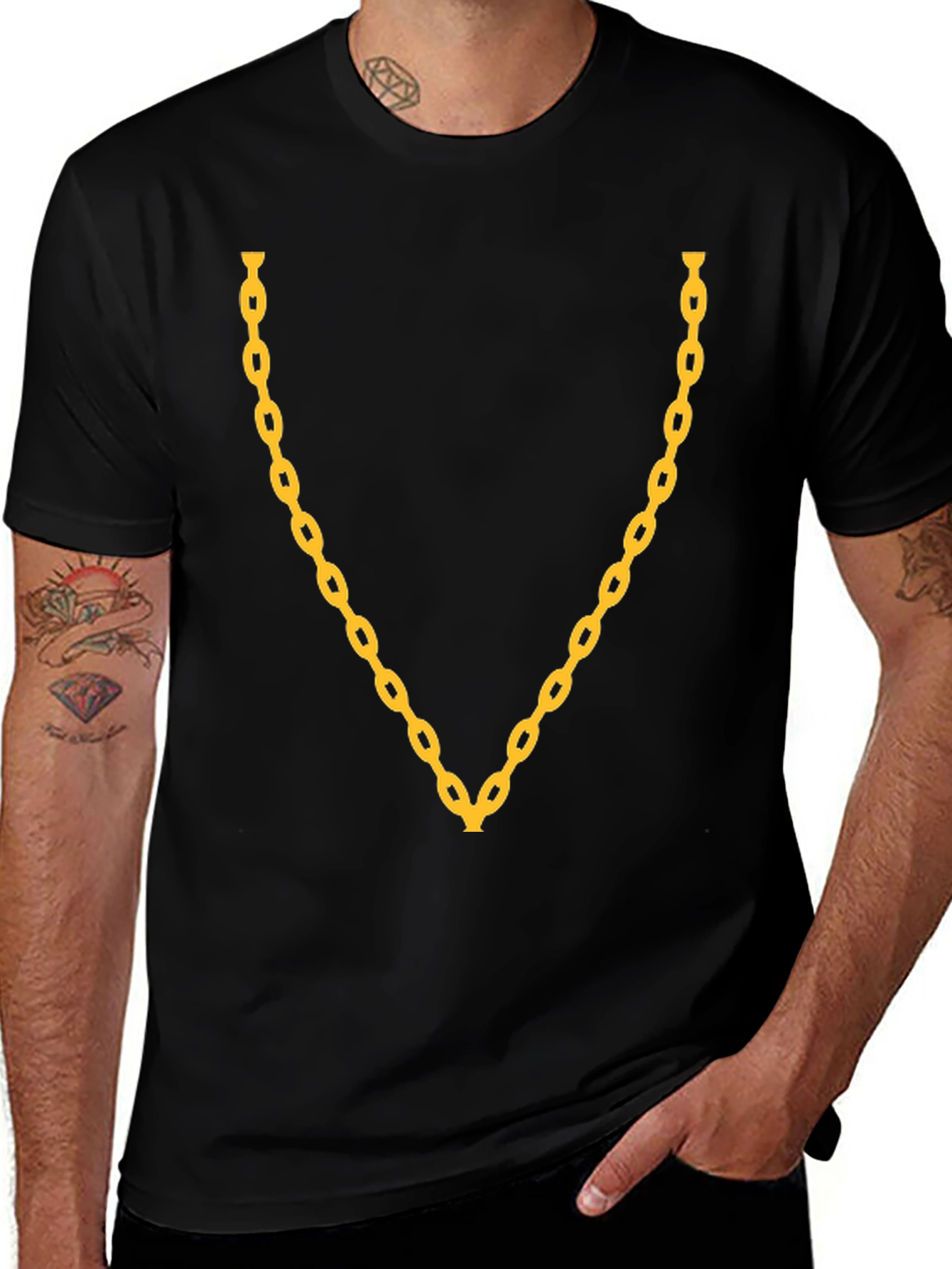 Gold Chain Graphic Black T-Shirt