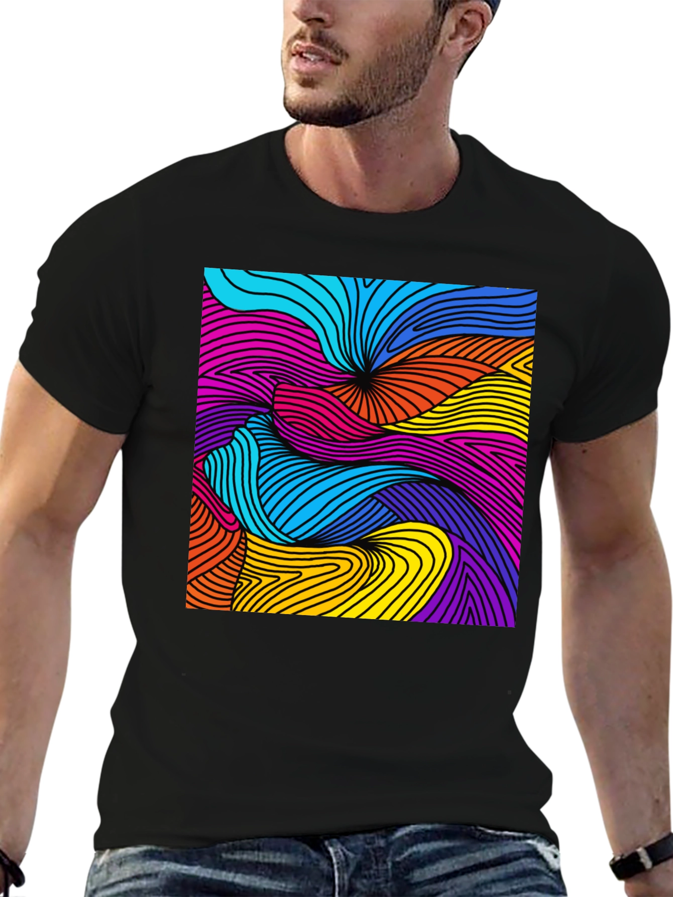 Abstract Swirl Graphic Black T-Shirt
