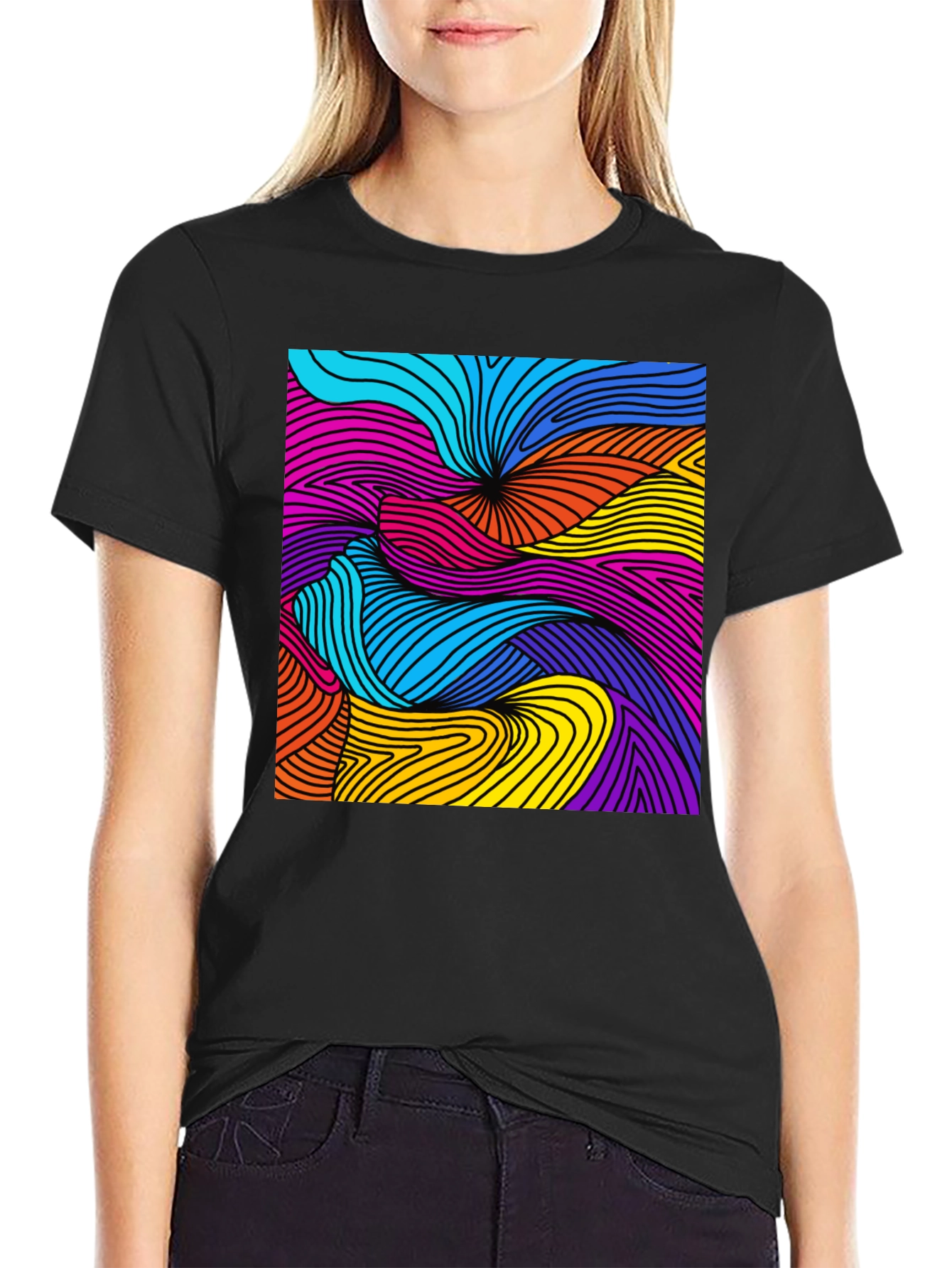 Abstract Swirl Graphic Black T-Shirt