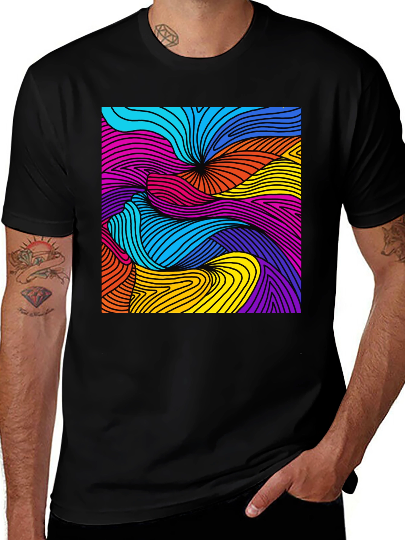 Abstract Swirl Graphic Black T-Shirt