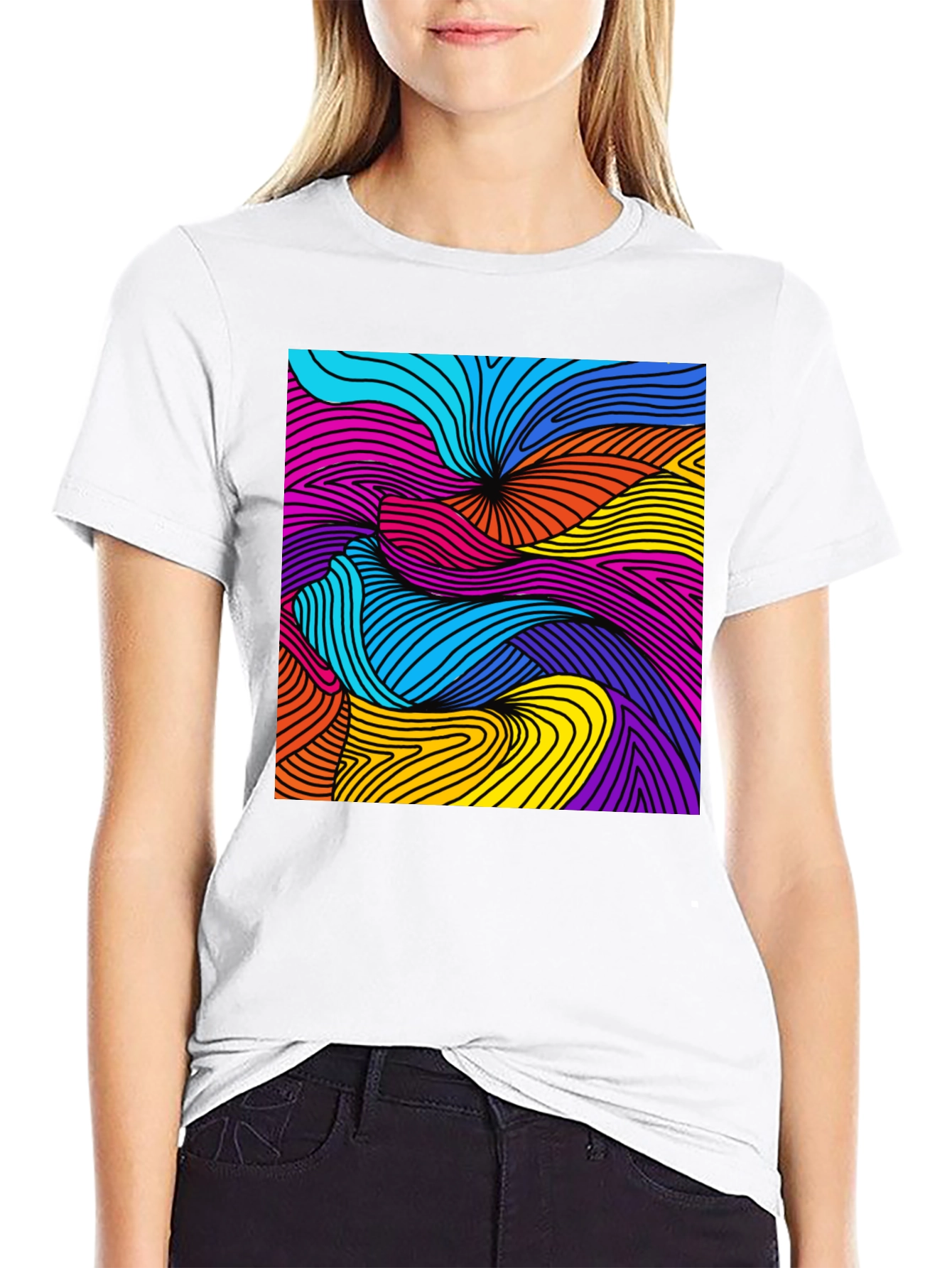 Abstract Swirl Graphic Black T-Shirt