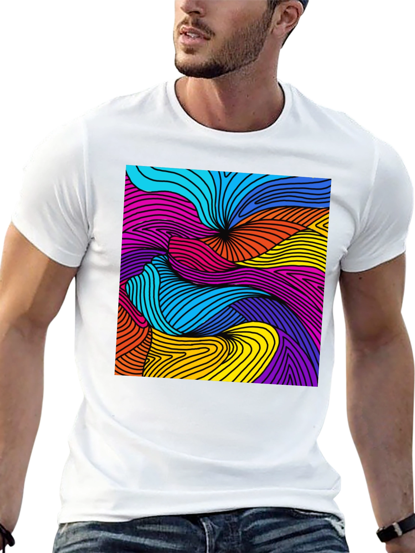 Abstract Swirl Graphic Black T-Shirt