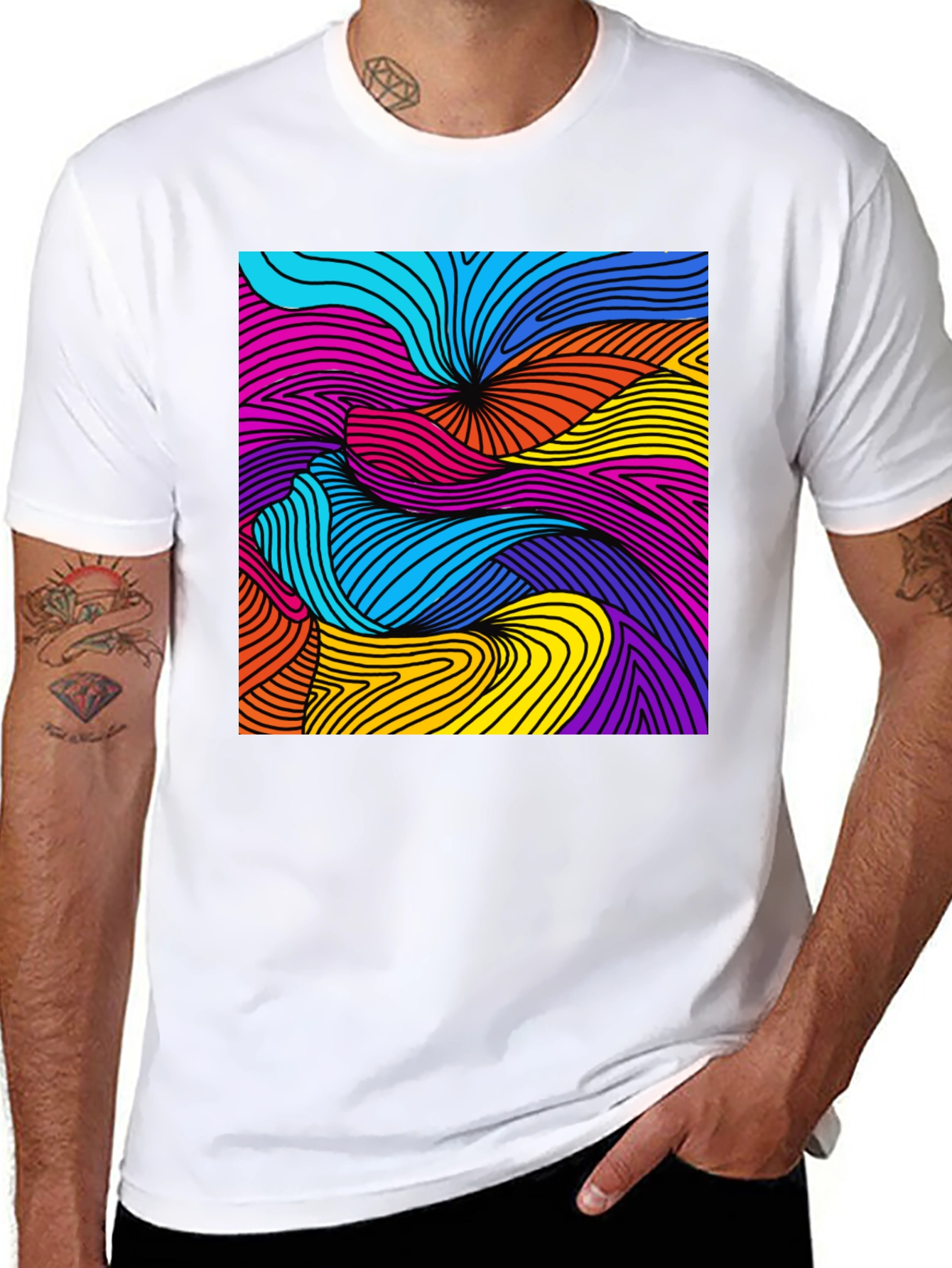 Abstract Swirl Graphic Black T-Shirt