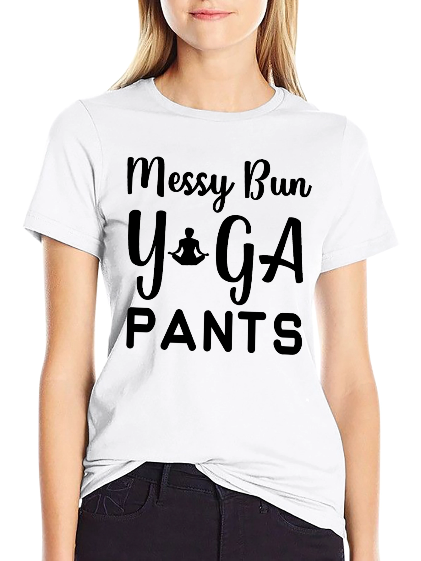 Messy Bun Yoga Pants Black T-Shirt