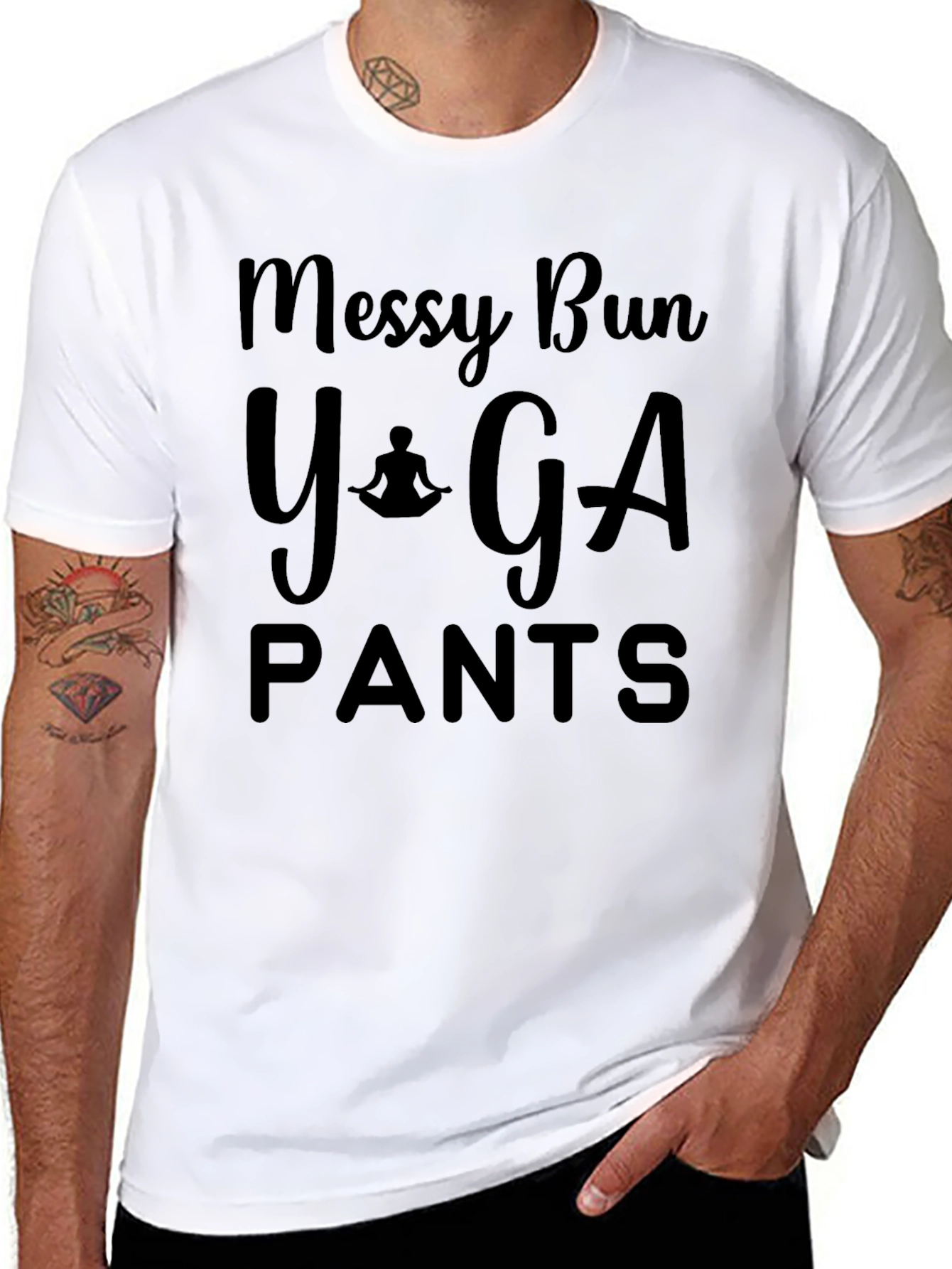 Messy Bun Yoga Pants Black T-Shirt