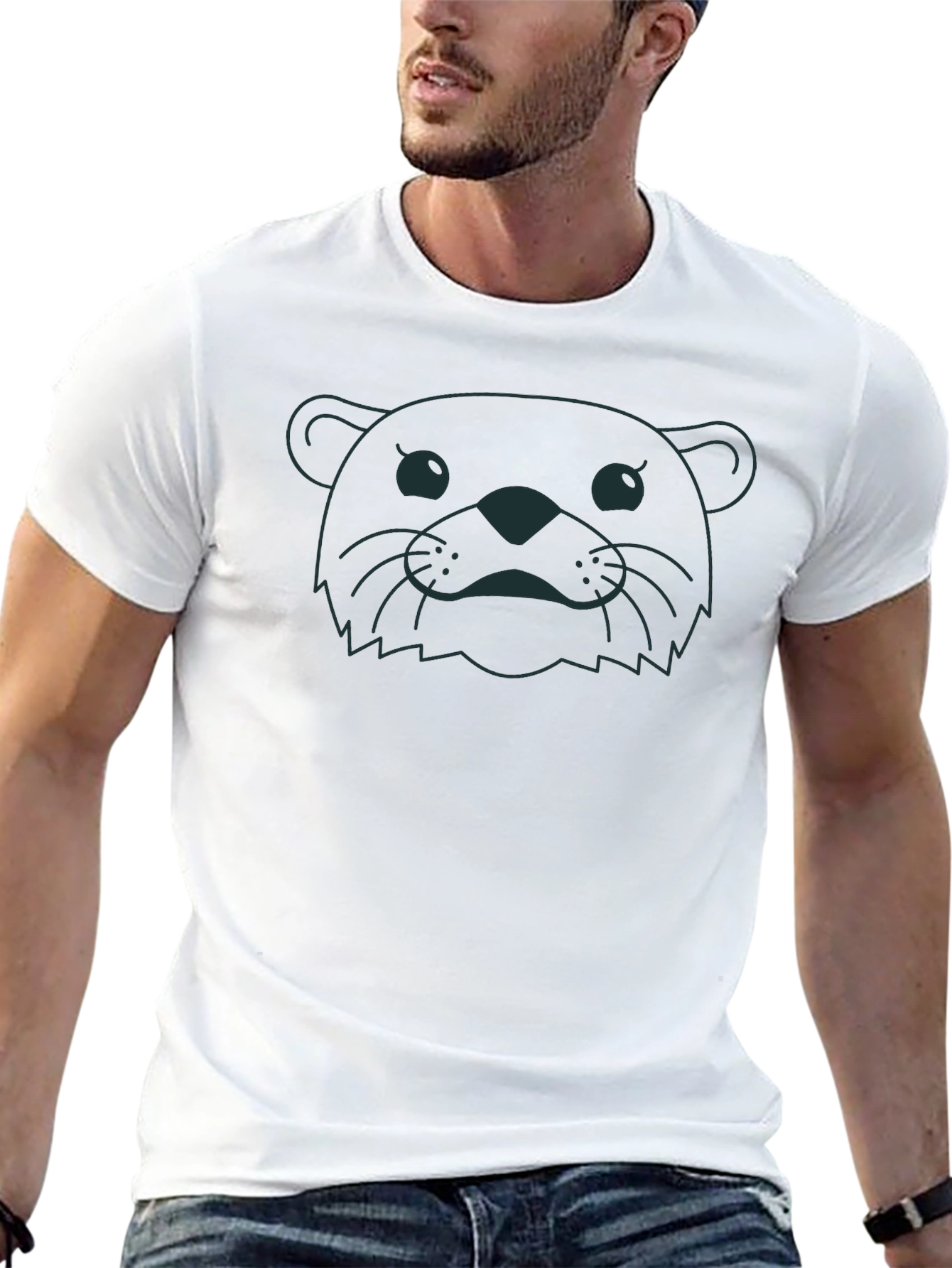 Otter Face Graphic Print Black T-Shirt