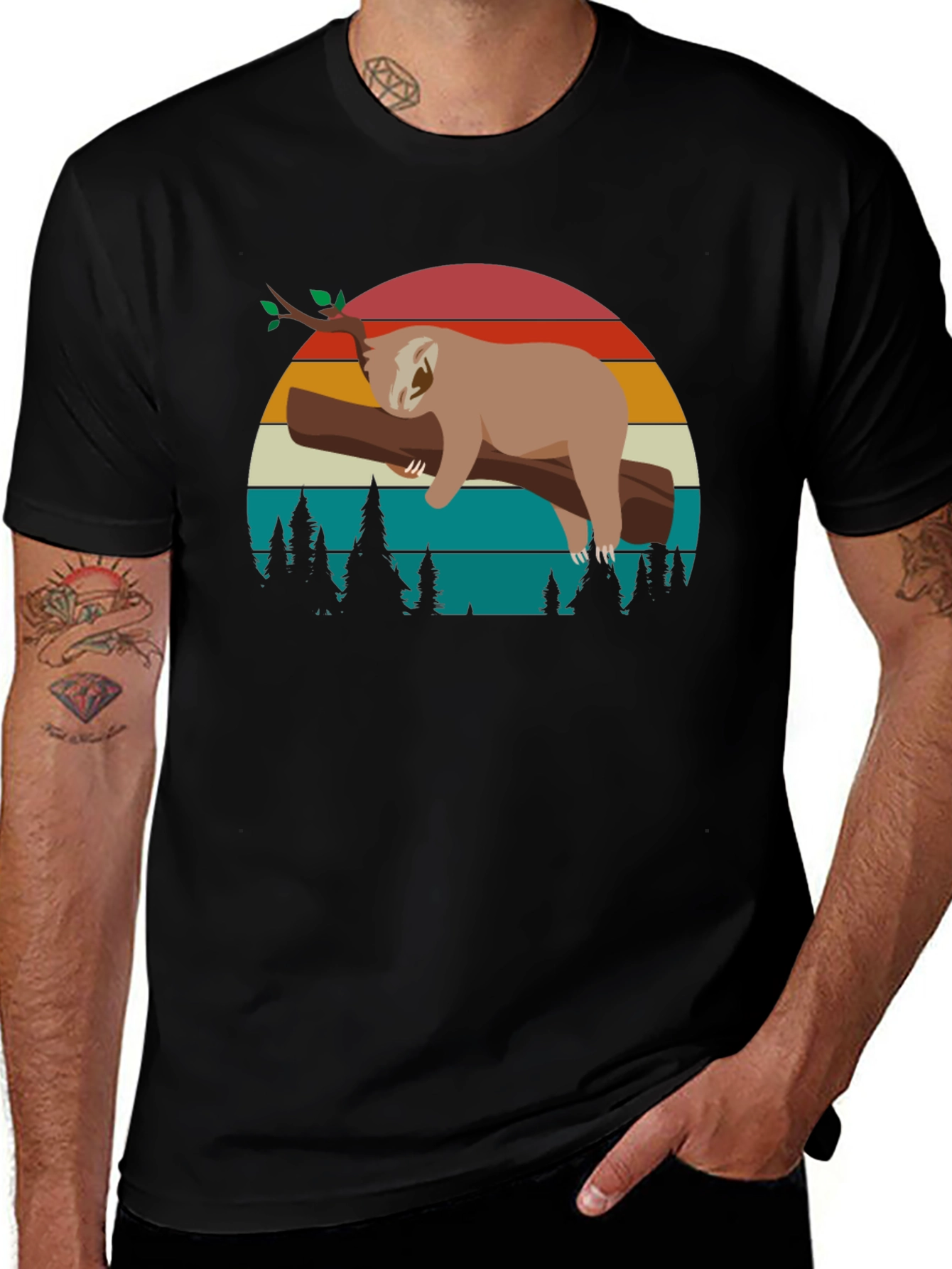 Retro Sloth Graphic Tee -  Relaxed Vibe