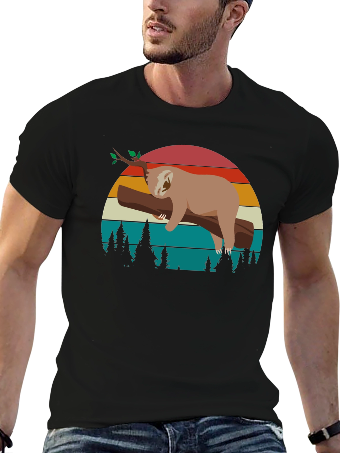 Retro Sloth Graphic Tee -  Relaxed Vibe