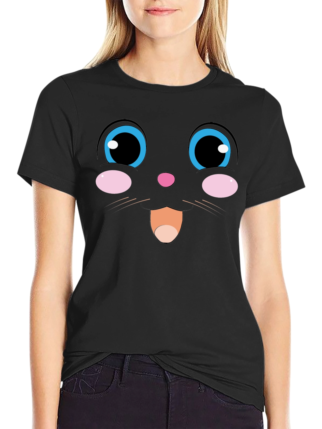 Cute Cartoon Face Graphic T-Shirt