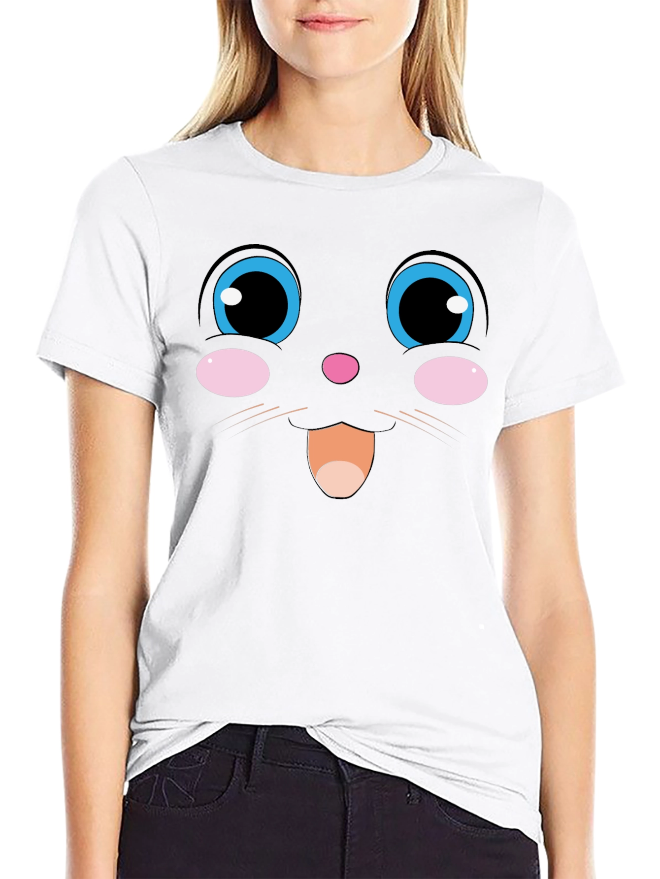 Cute Cartoon Face Graphic T-Shirt