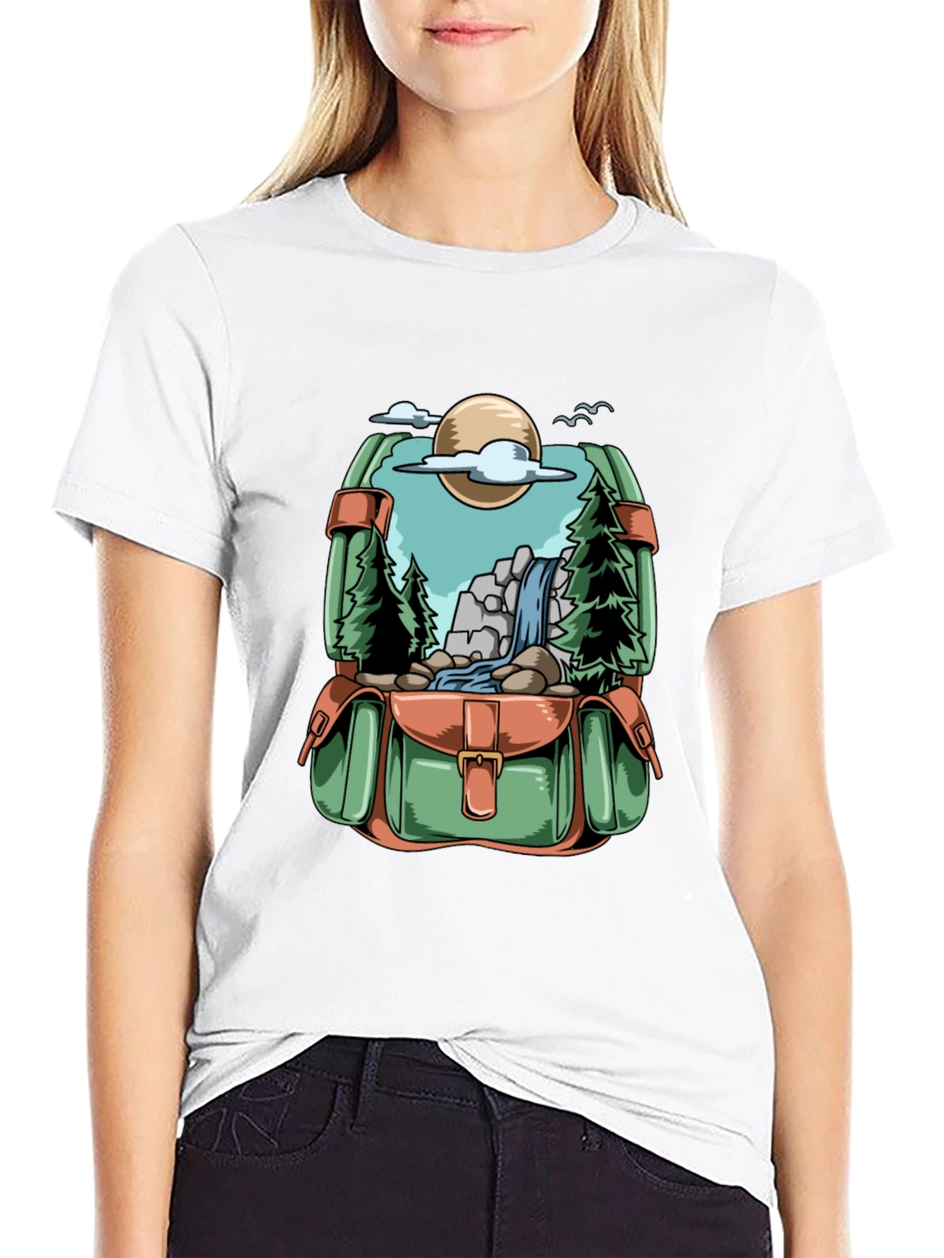 Backpack Adventure T-Shirt - Nature Scene Graphic Tee