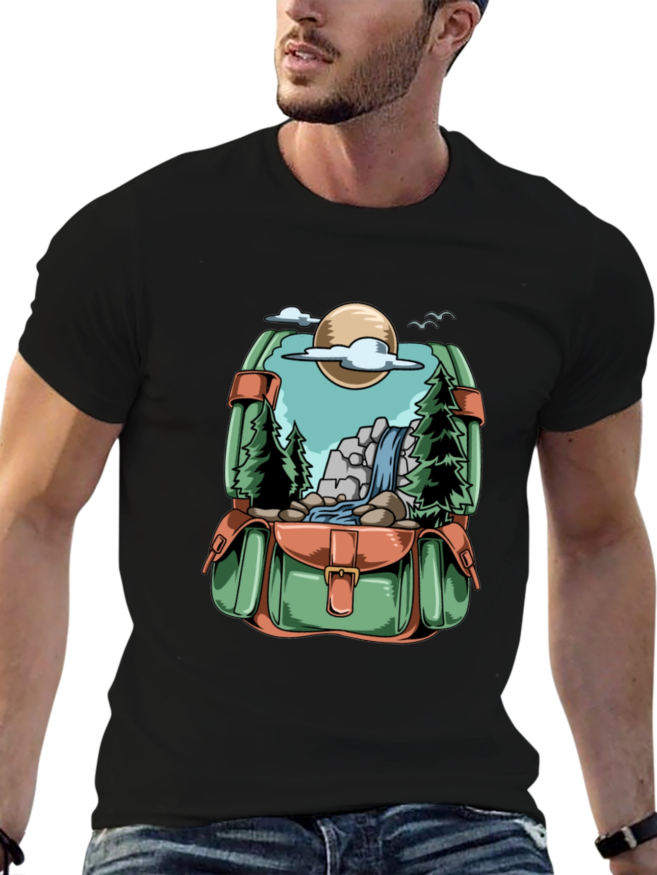 Backpack Adventure T-Shirt - Nature Scene Graphic Tee