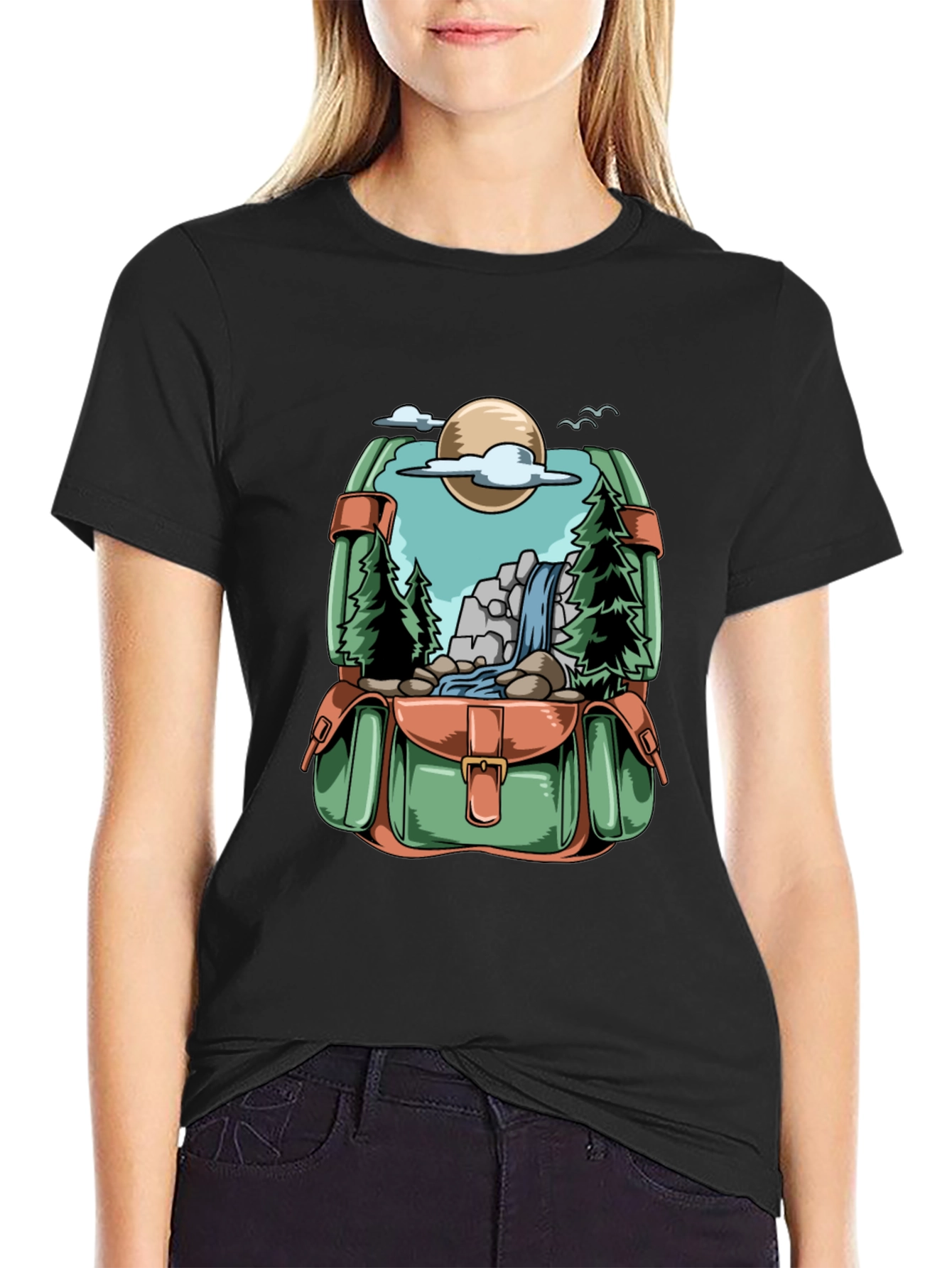 Backpack Adventure T-Shirt - Nature Scene Graphic Tee