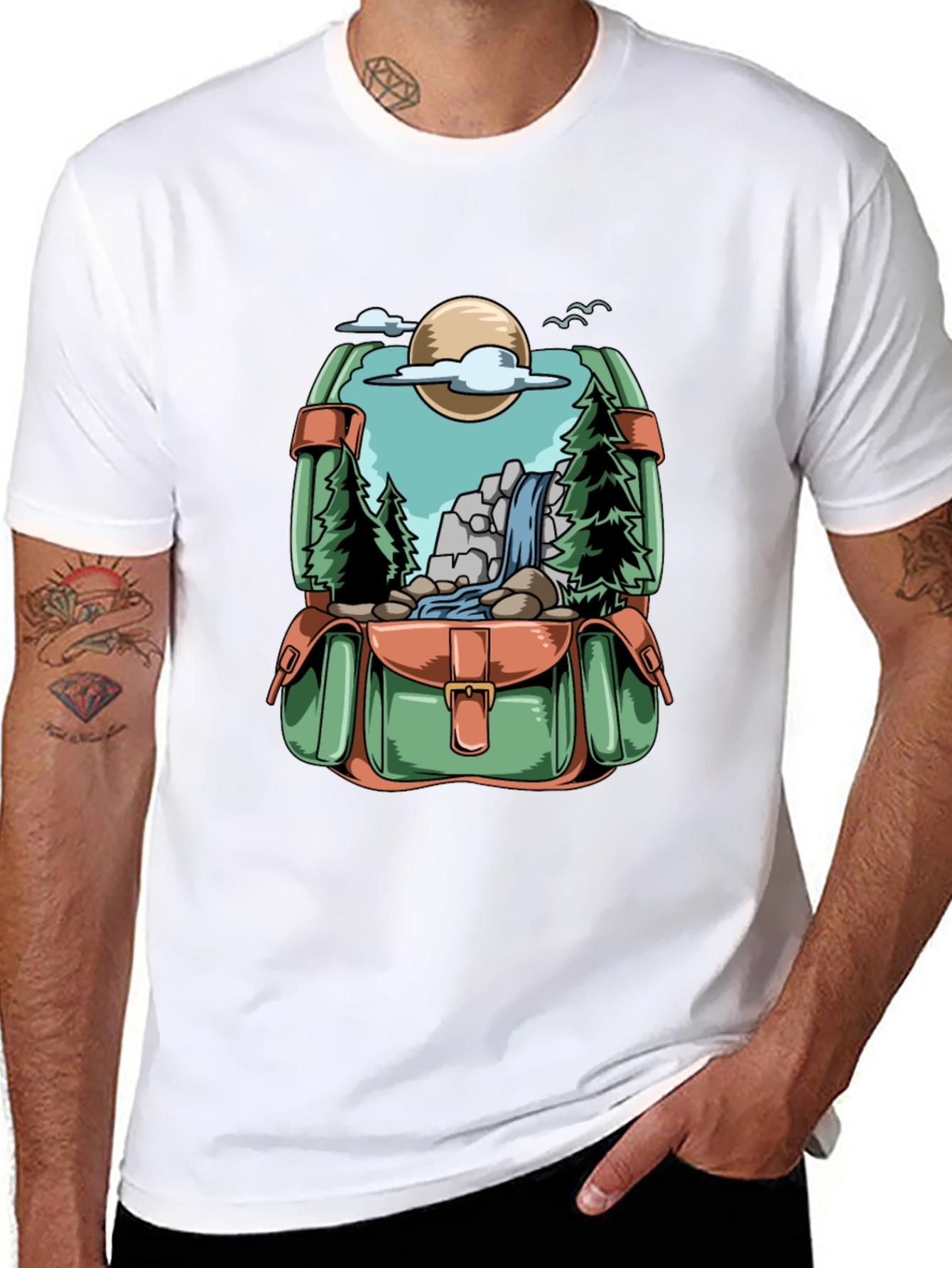 Backpack Adventure T-Shirt - Nature Scene Graphic Tee