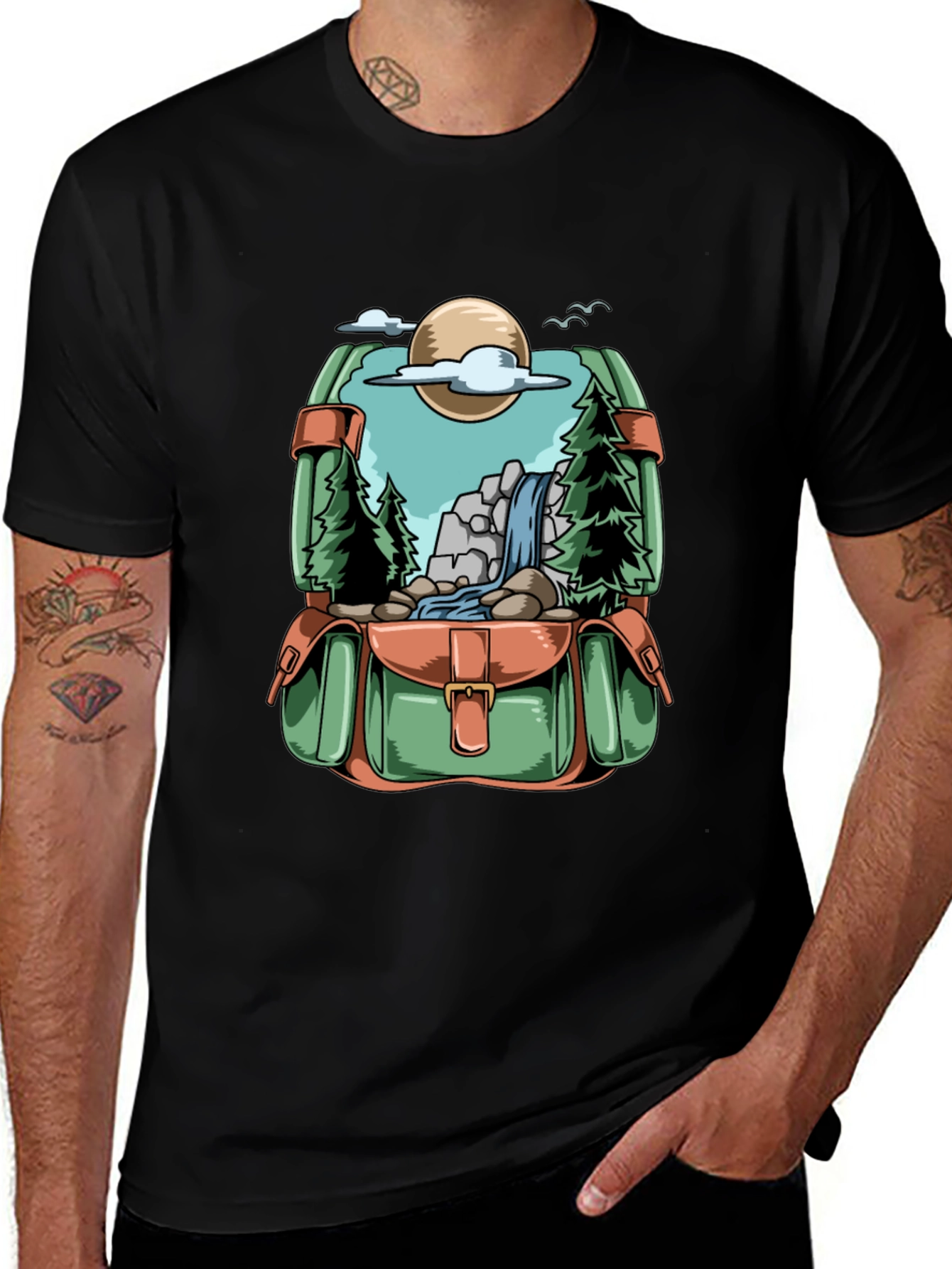 Backpack Adventure T-Shirt - Nature Scene Graphic Tee