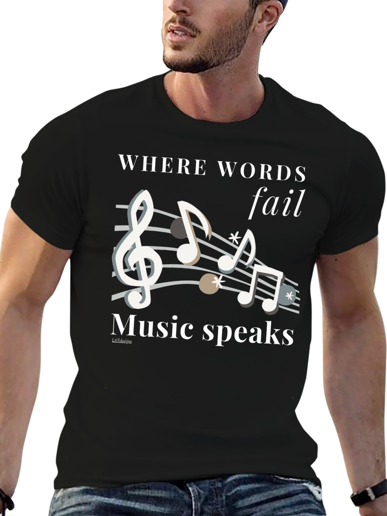 Music Speaks Graphic Tee - Black Cotton T-Shirt
