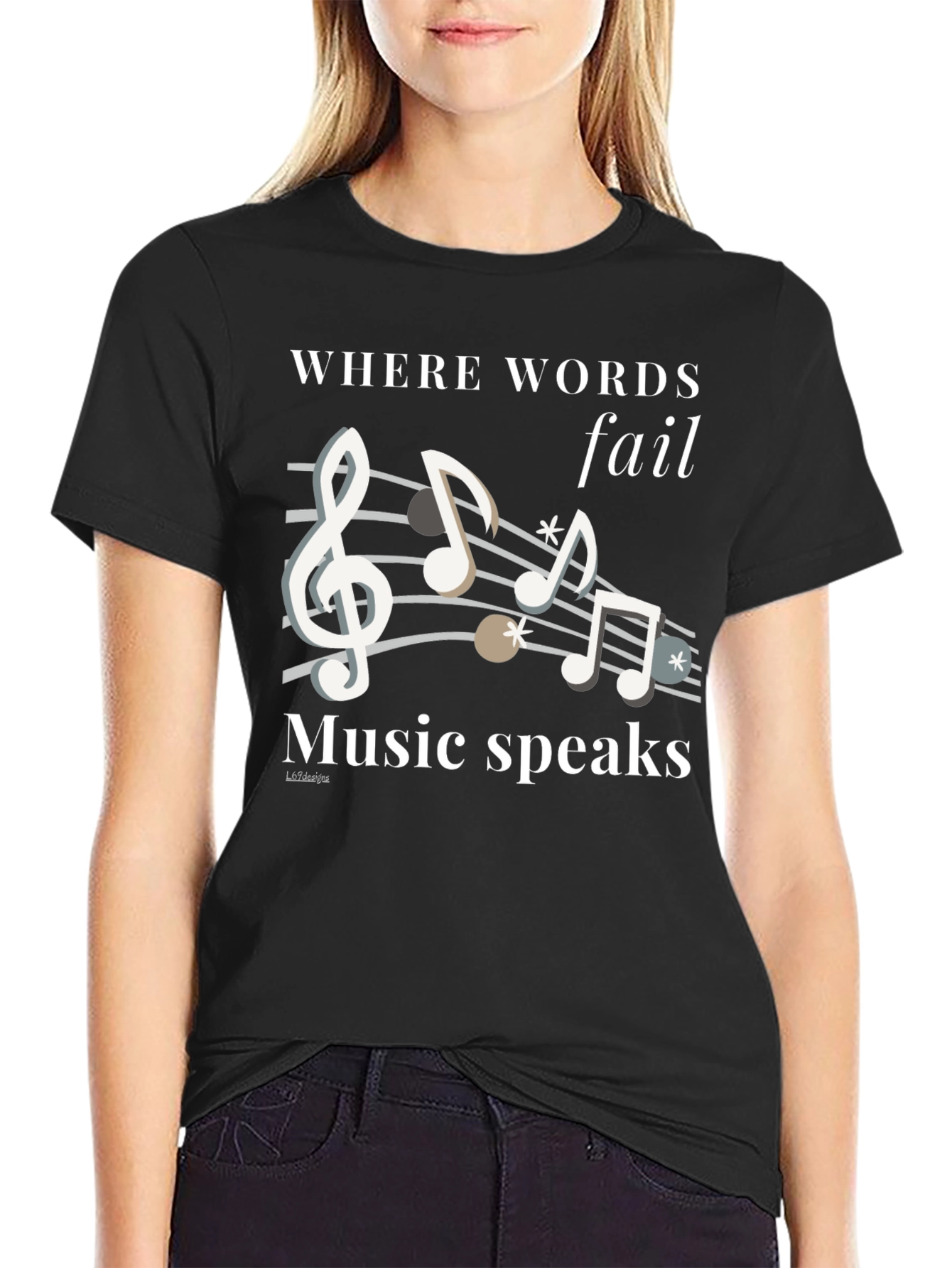 Music Speaks Graphic Tee - Black Cotton T-Shirt