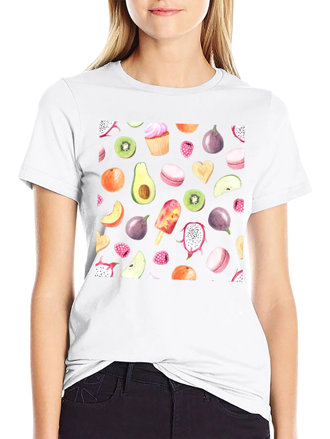 Fruit Print Black Casual T-Shirt