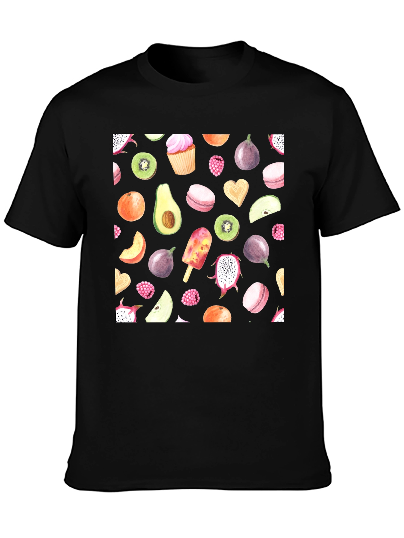 Fruit Print Black Casual T-Shirt