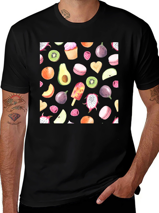 Fruit Print Black Casual T-Shirt